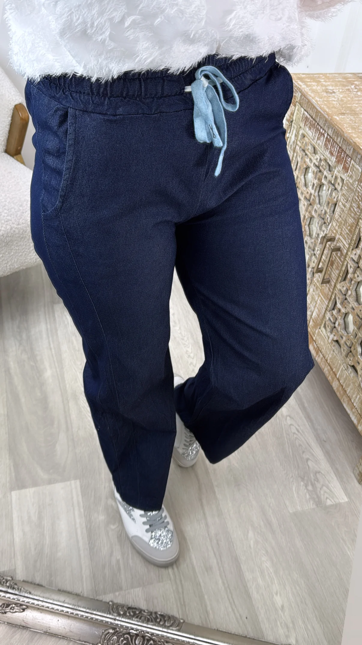Marlene Navy Denim Look Trousers - Image 3