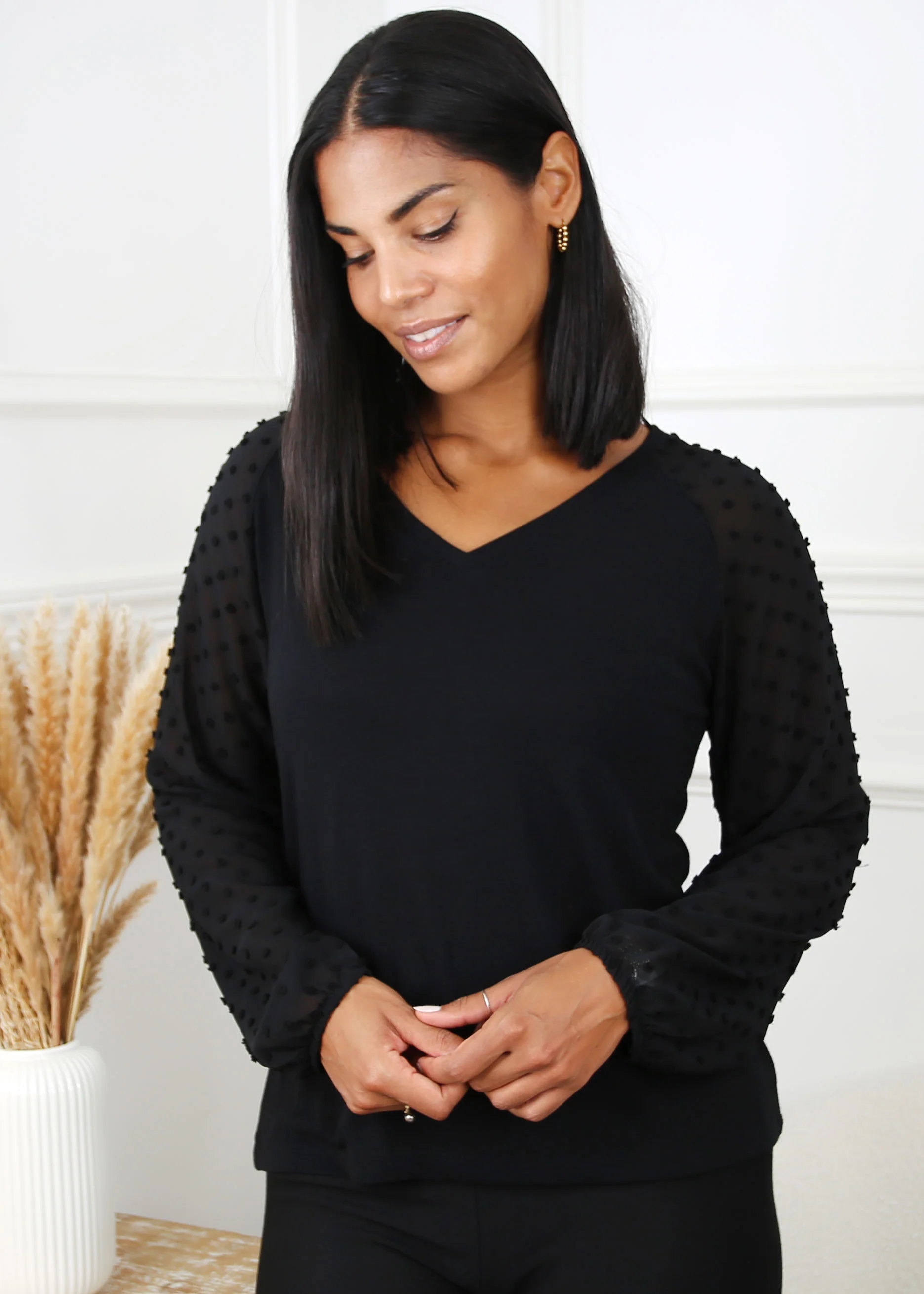 Marlie Black Swiss Dot Sleeve Blouse - Image 5