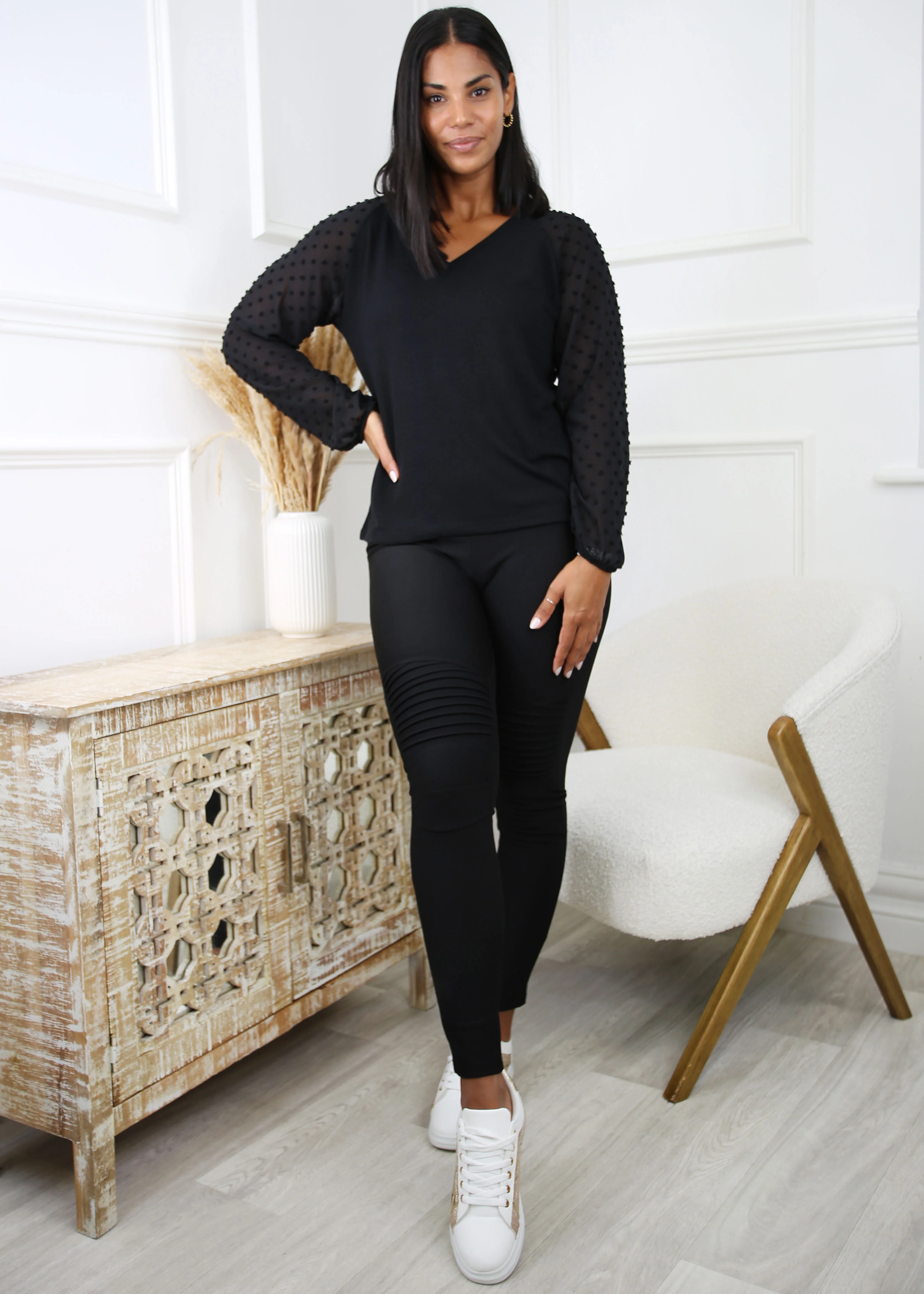 Marlie Black Swiss Dot Sleeve Blouse - Image 6