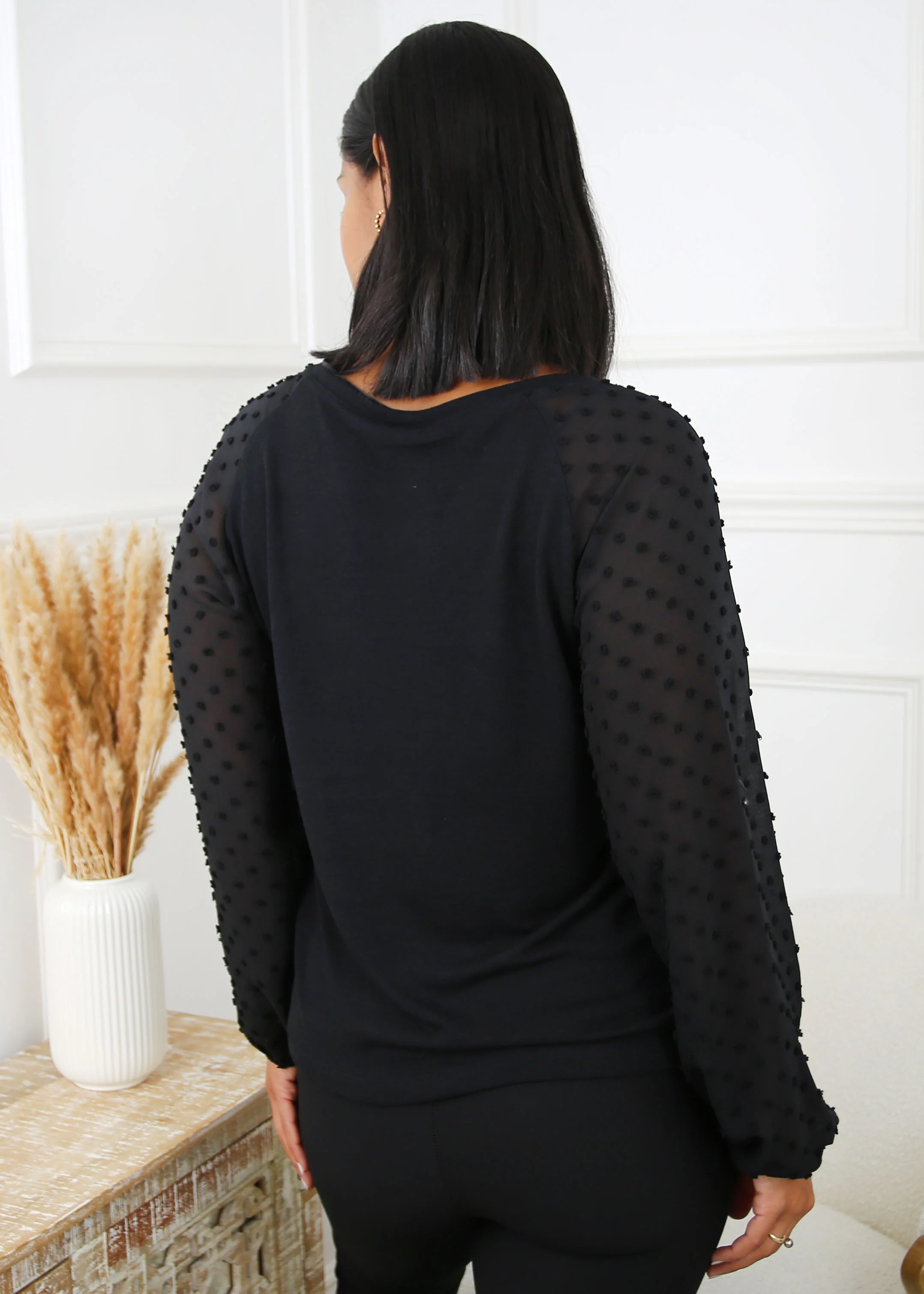 Marlie Black Swiss Dot Sleeve Blouse - Image 7