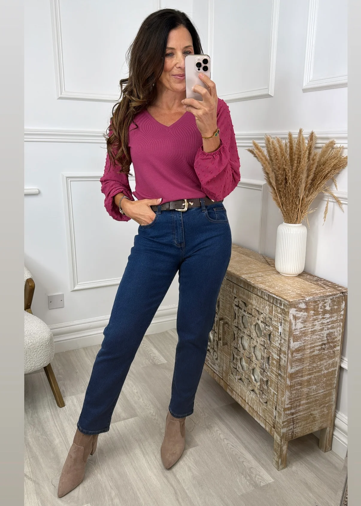 Marlie Rose Wine Swiss Dot Sleeve Blouse - Image 4