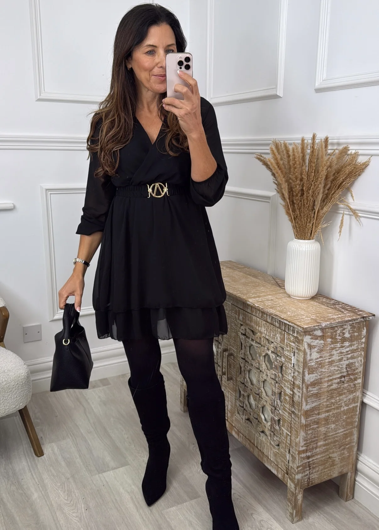 Marlowe Black Wrap Mini Dress - Image 3
