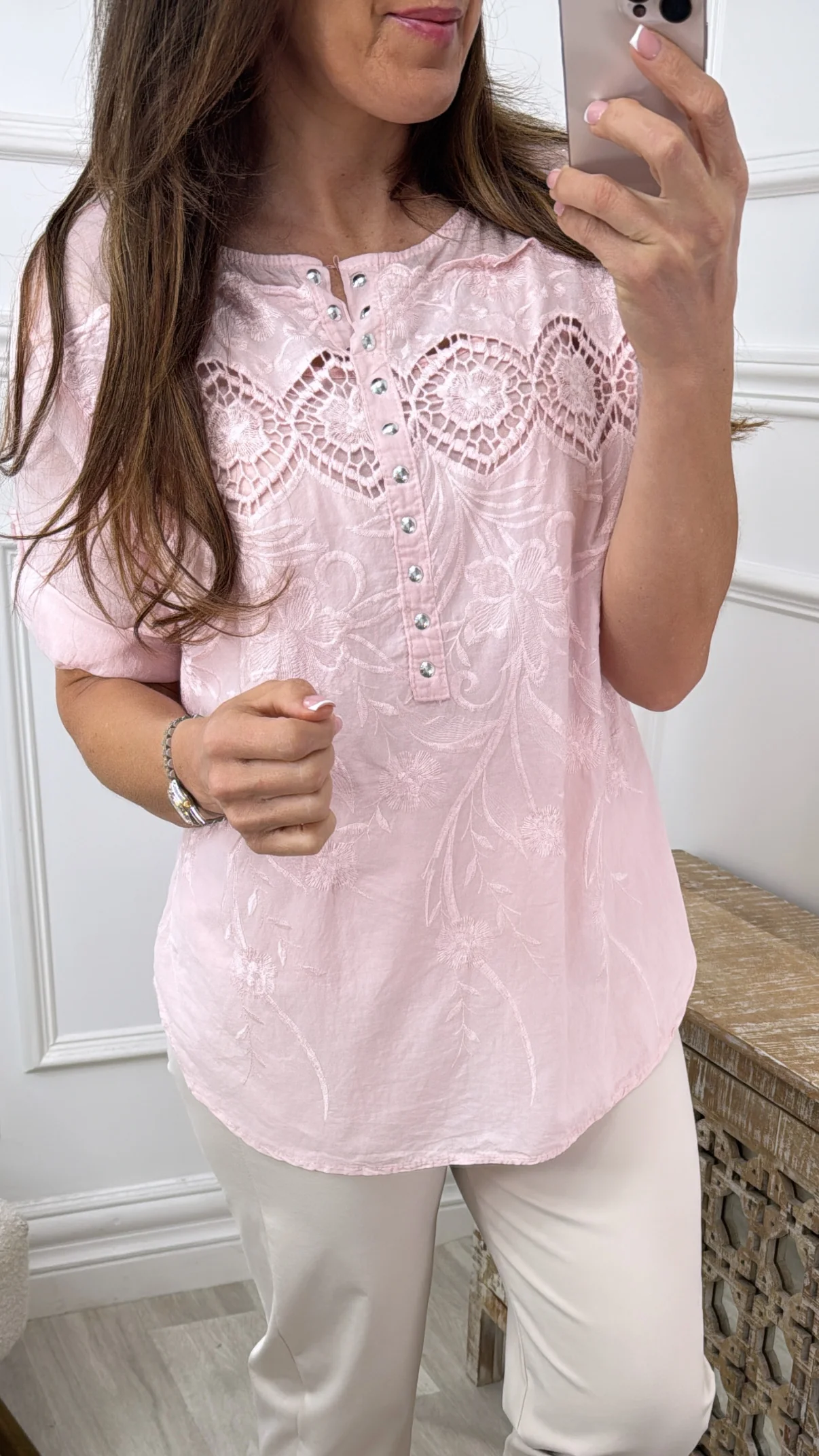 Martina Pink Crochet Detail Blouse - Image 4