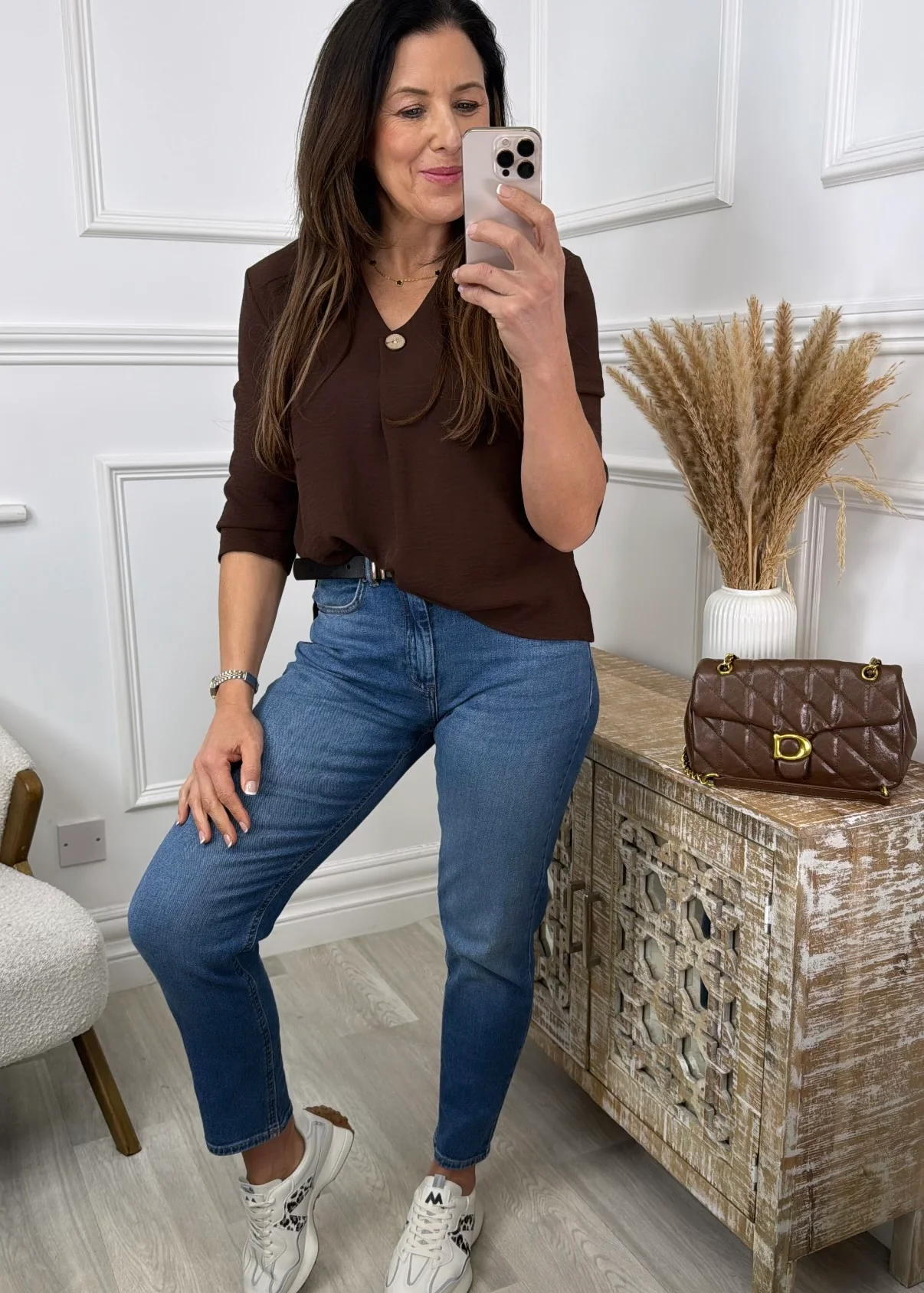 Marygold Brown Button Detail Top - Image 2