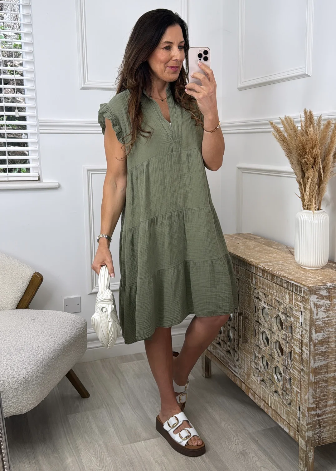 Lena Khaki Tiered Midi Dress - Image 4