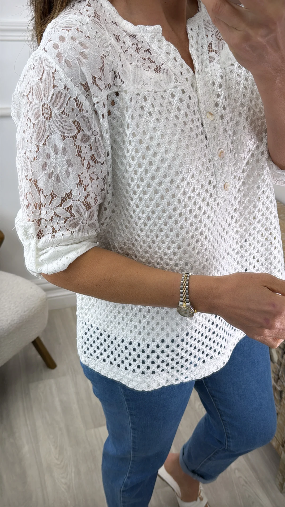 Maxime White Crochet Blouse - Image 5
