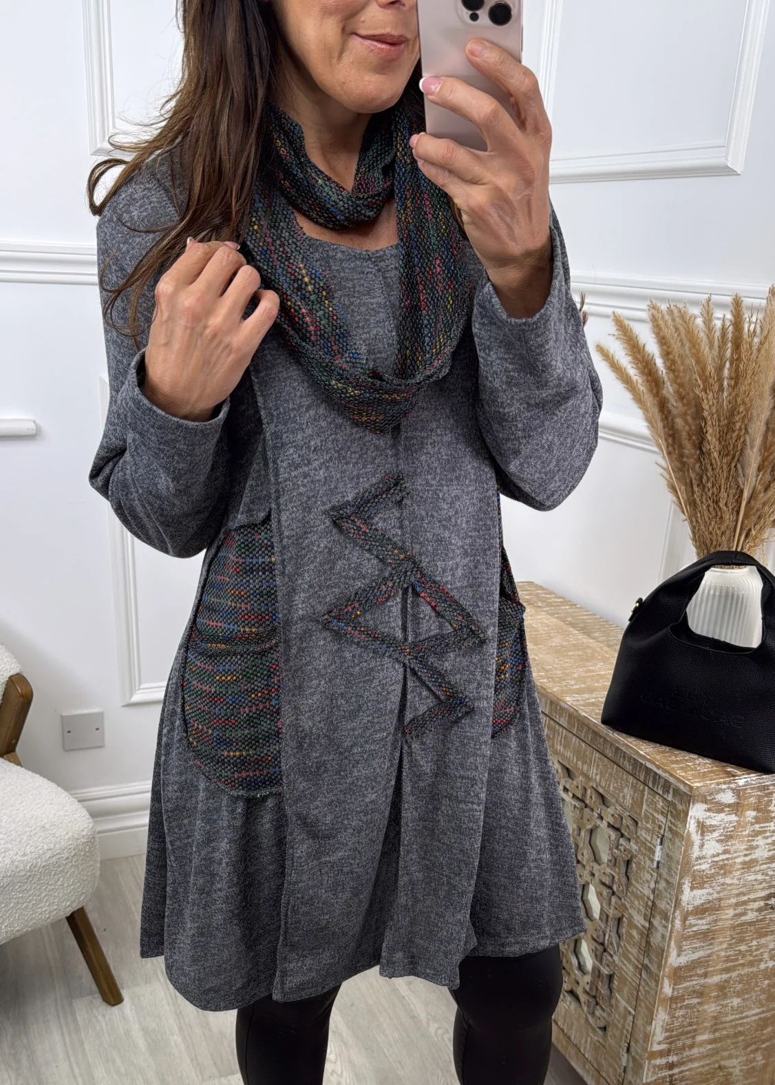 Meadow Grey Tunic With Scarf - Image 2