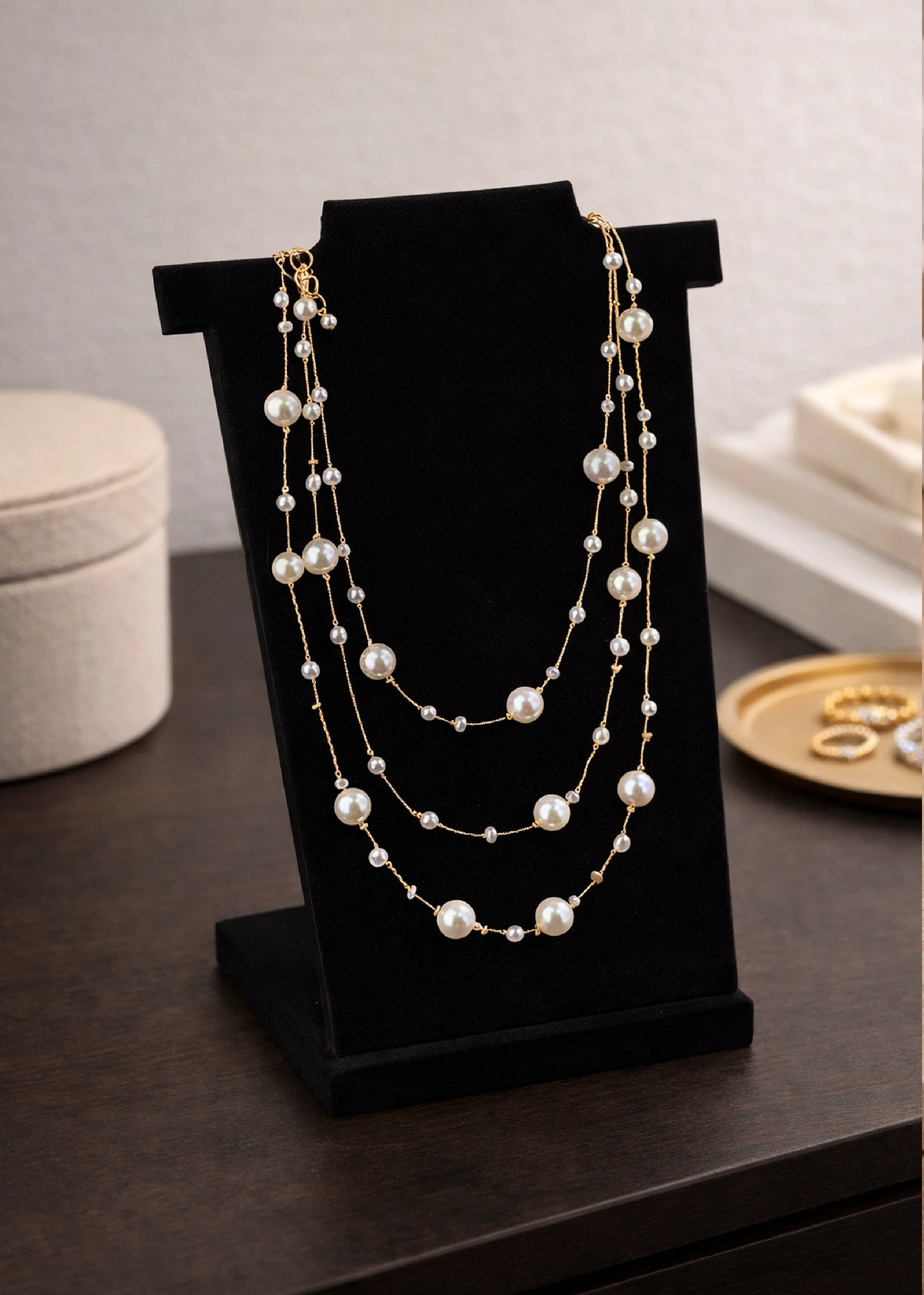 Megan Gold Three Strand Pearl Necklace