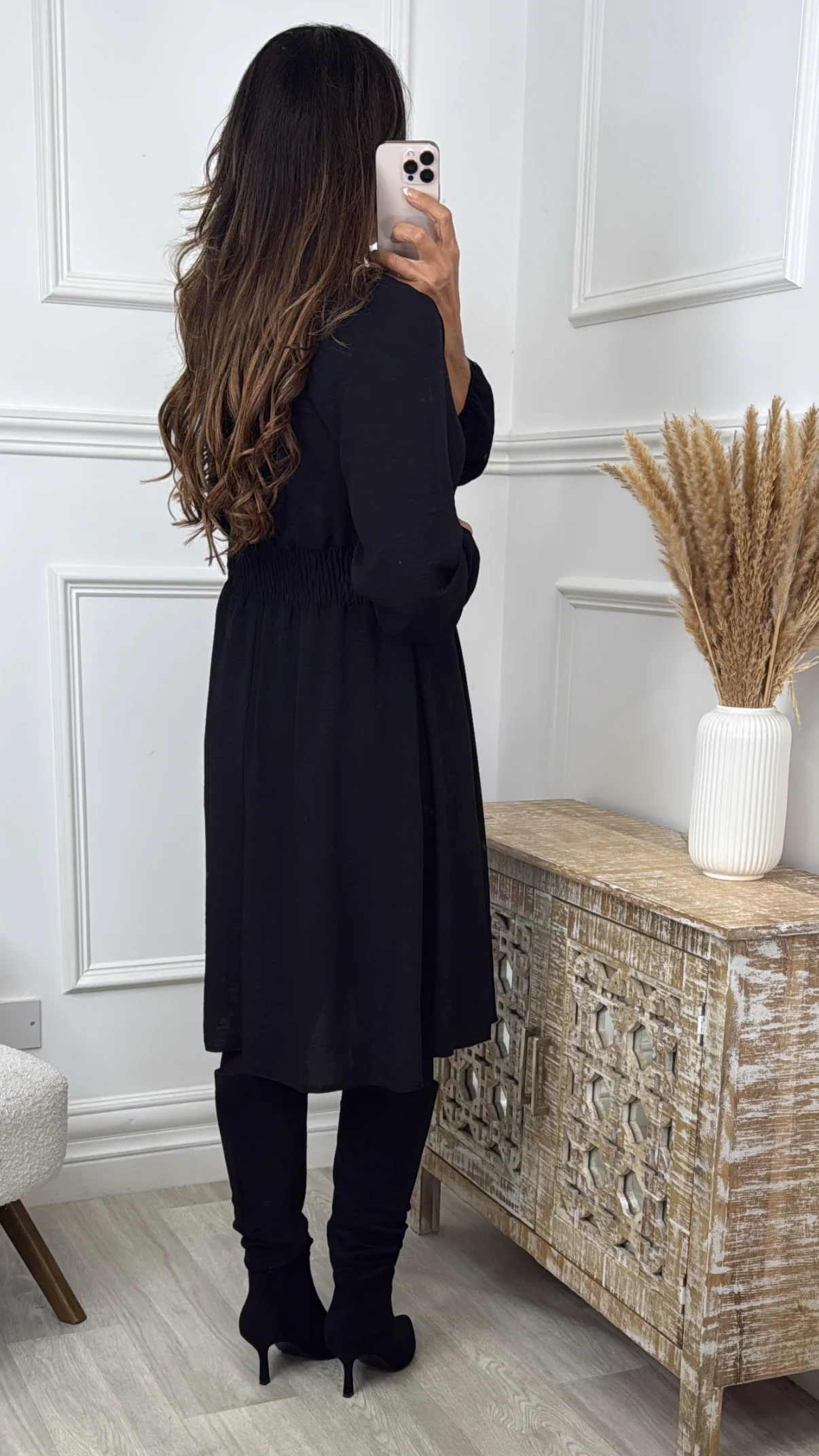 Melinda Black Shirred Waist Dress - Image 3