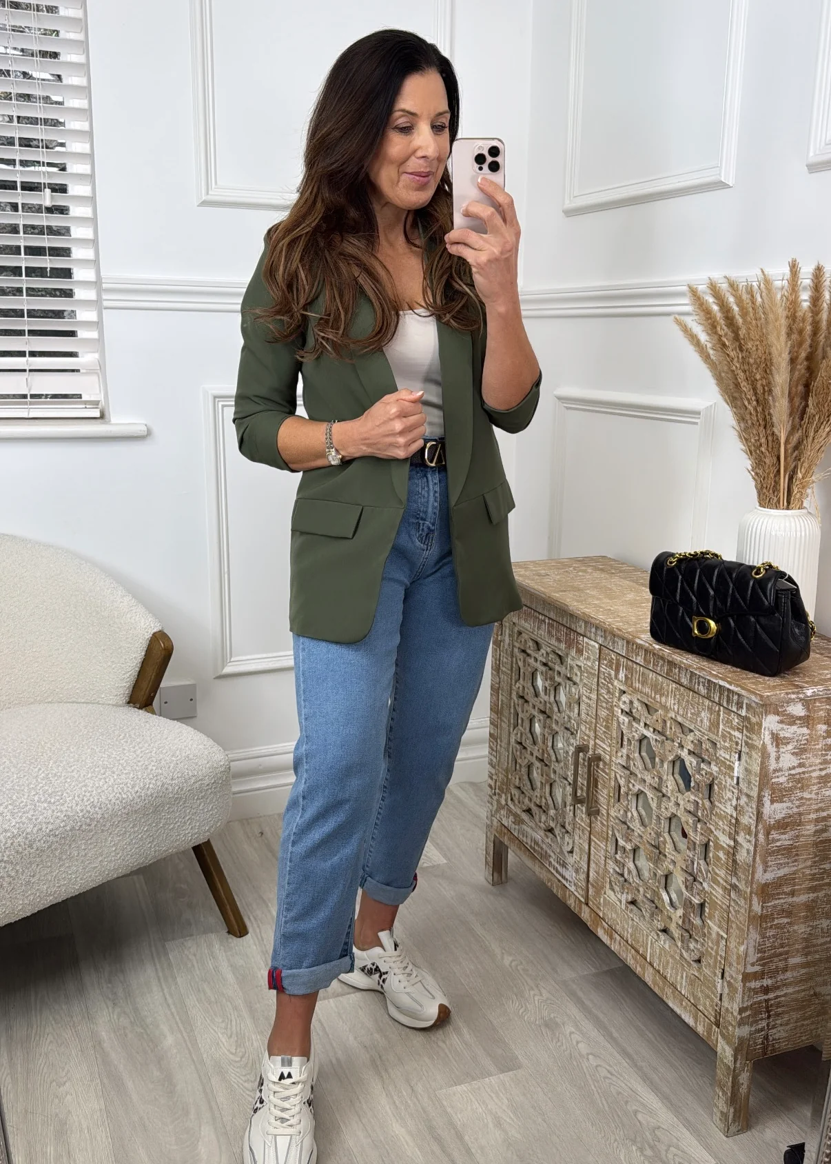 Merrill Army Green Gathered Sleeve Blazer