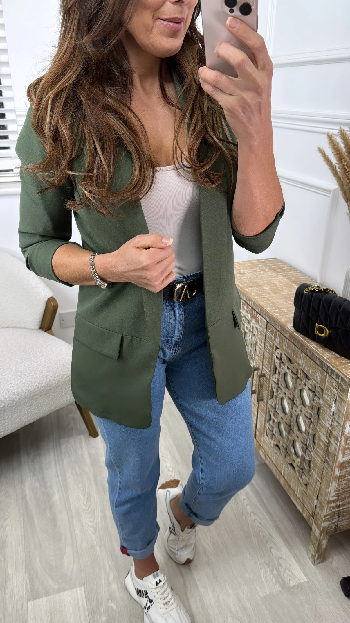 Merrill Army Green Gathered Sleeve Blazer - Image 3