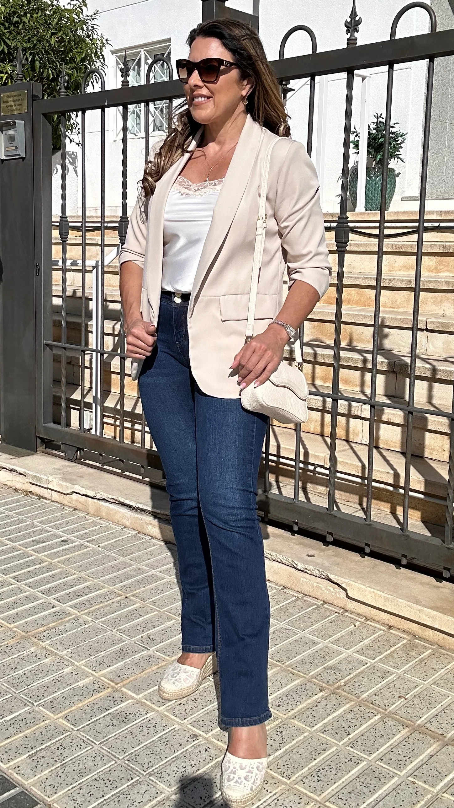 Merrill Beige Gathered Sleeve Blazer - Image 5