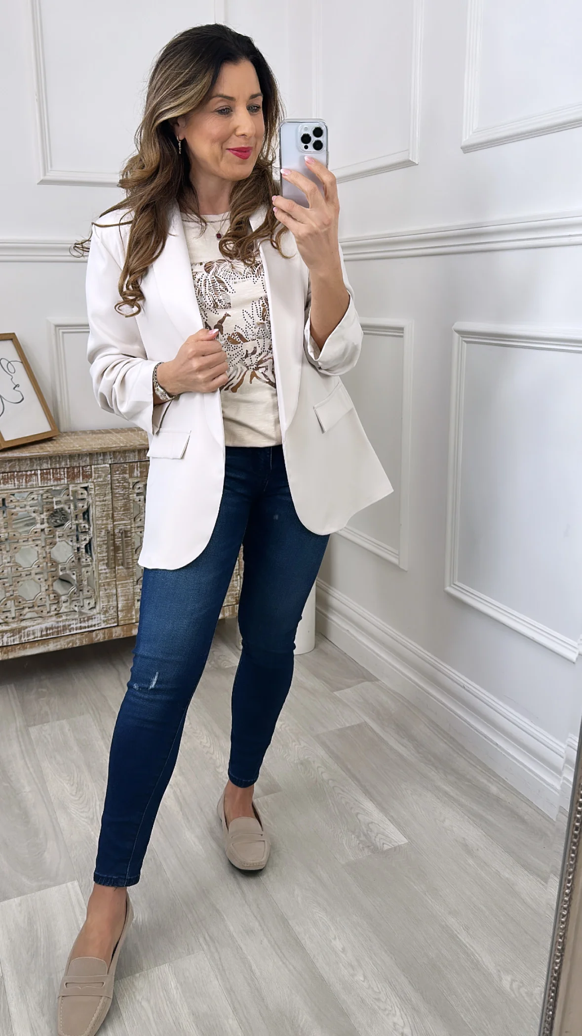 Merrill Beige Gathered Sleeve Blazer - Image 6