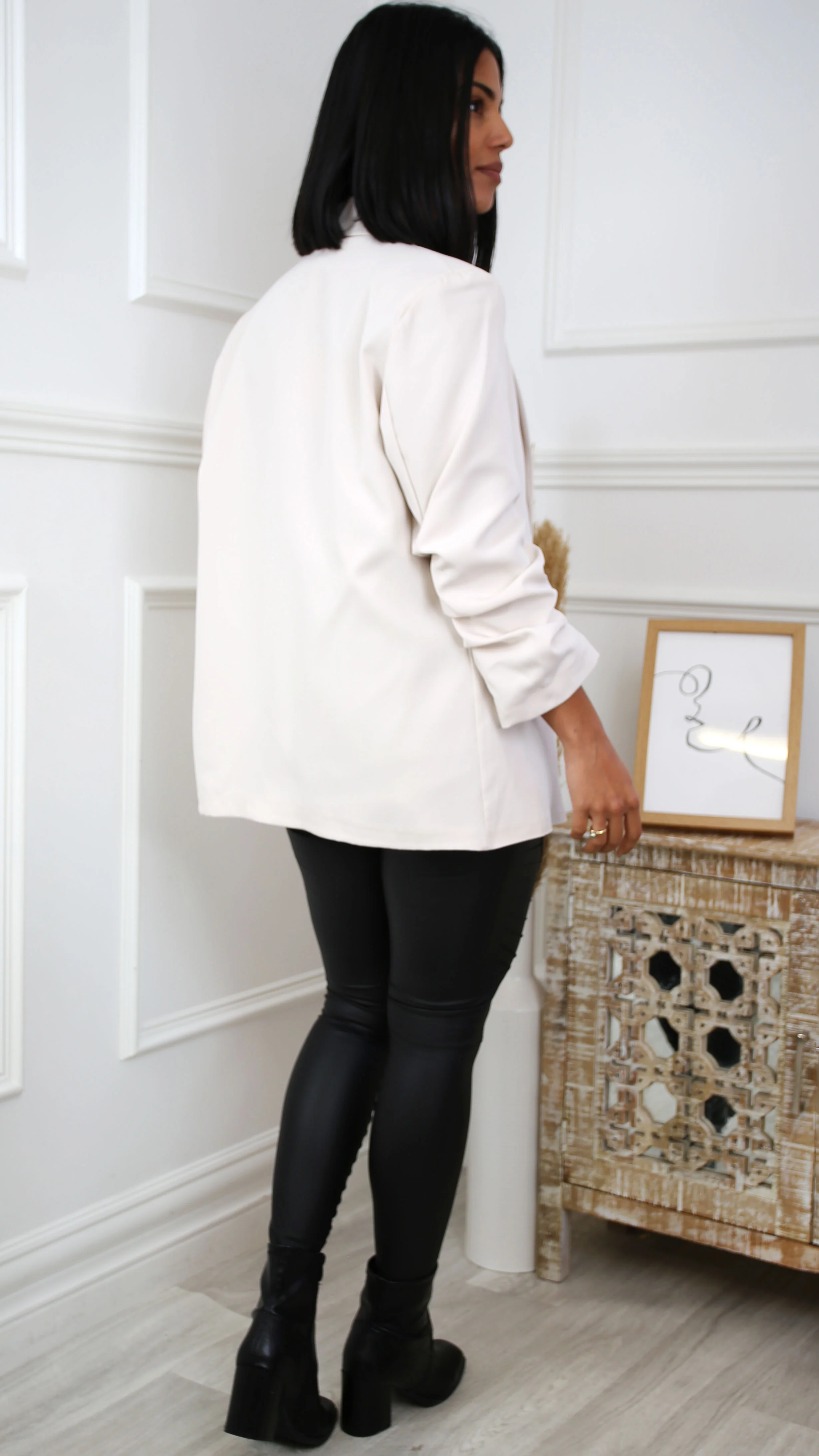 Merrill Beige Gathered Sleeve Blazer - Image 9