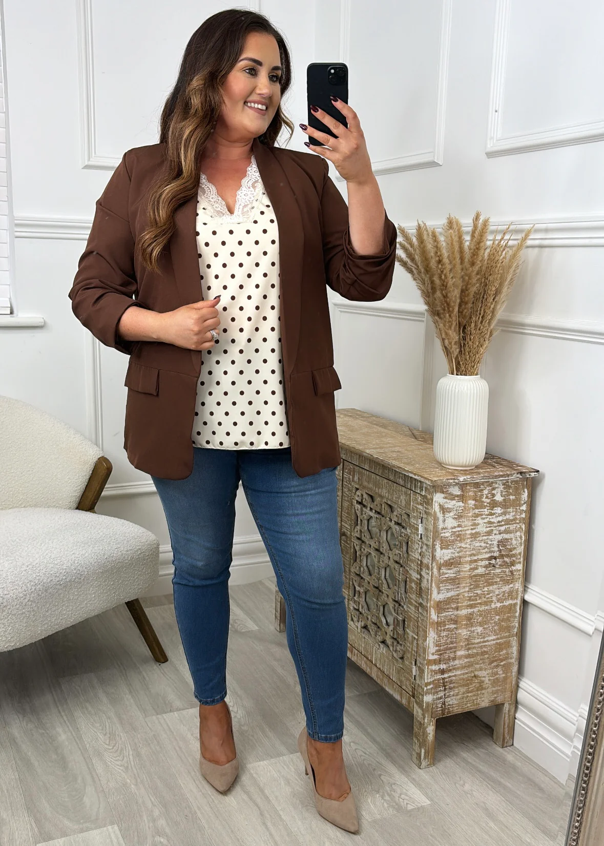 Merrill Brown Gathered Sleeve Blazer - Image 3
