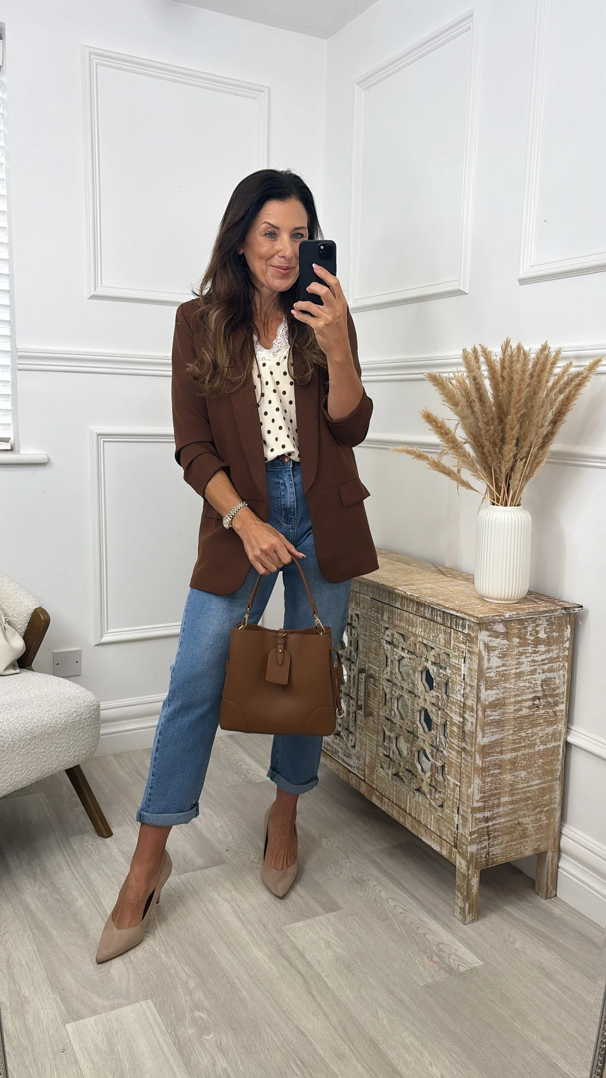 Merrill Brown Gathered Sleeve Blazer - Image 7