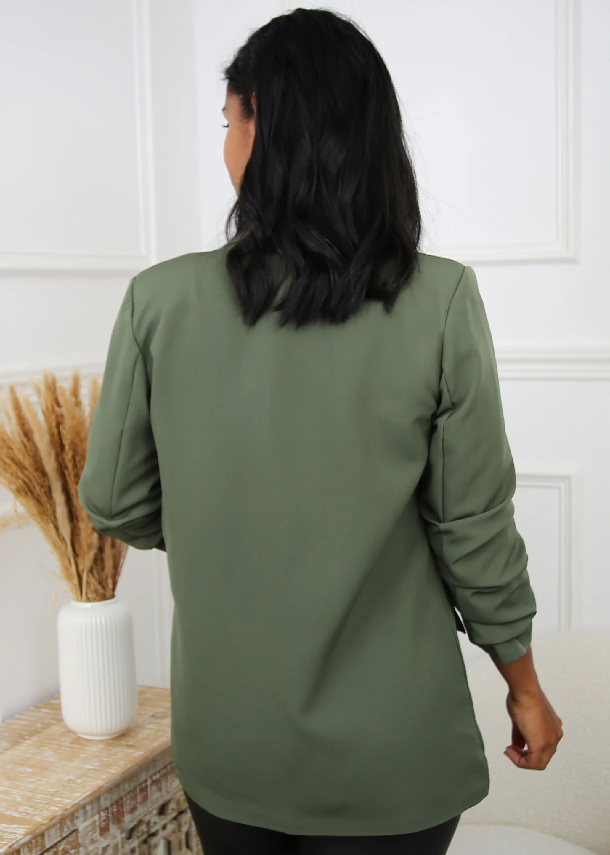 Merrill Khaki Gathered Sleeve Blazer - Image 3