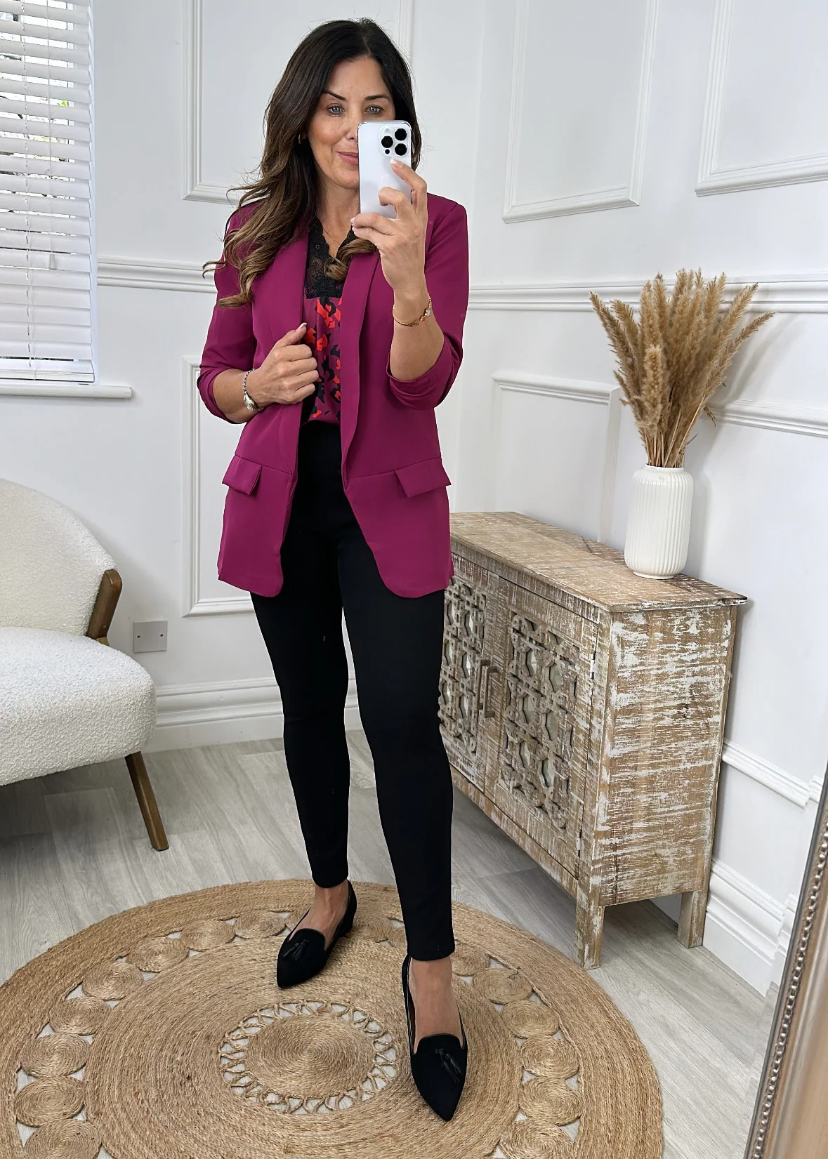 Merrill Magenta Gathered Sleeve Blazer - Image 3
