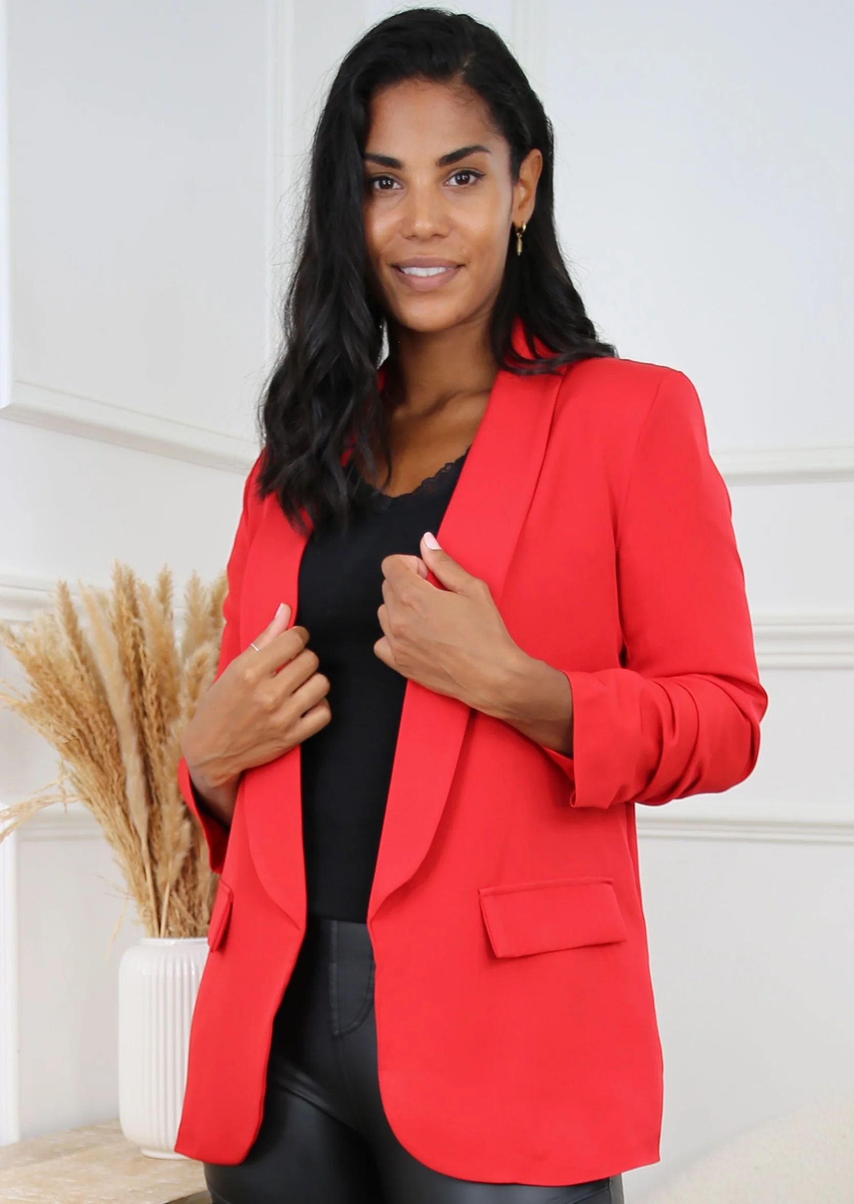 Merrill Red Gathered Sleeve Blazer - Image 3