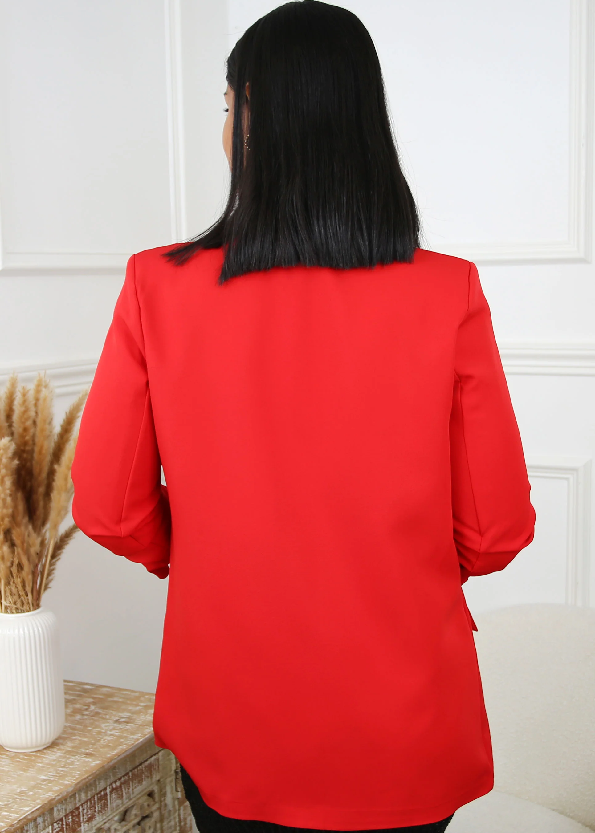 Merrill Red Gathered Sleeve Blazer - Image 8