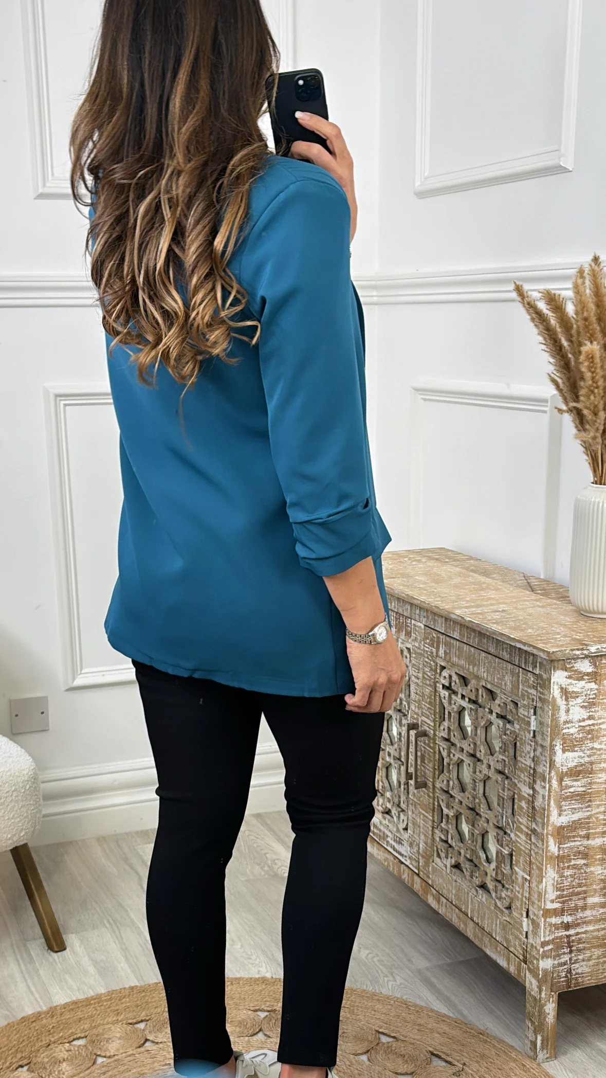 Merrill Teal Gathered Sleeve Blazer - Image 4