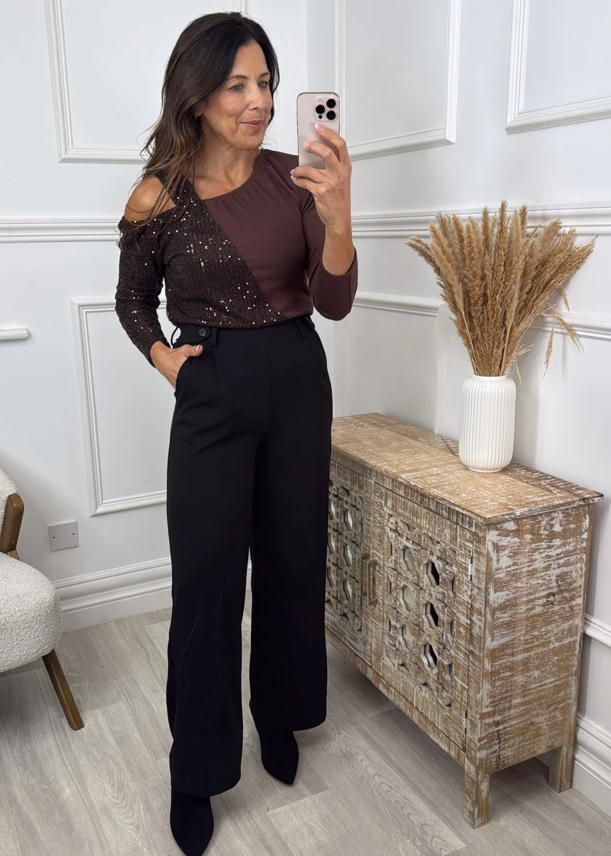Merritt Black Wide Leg Trousers - Image 3