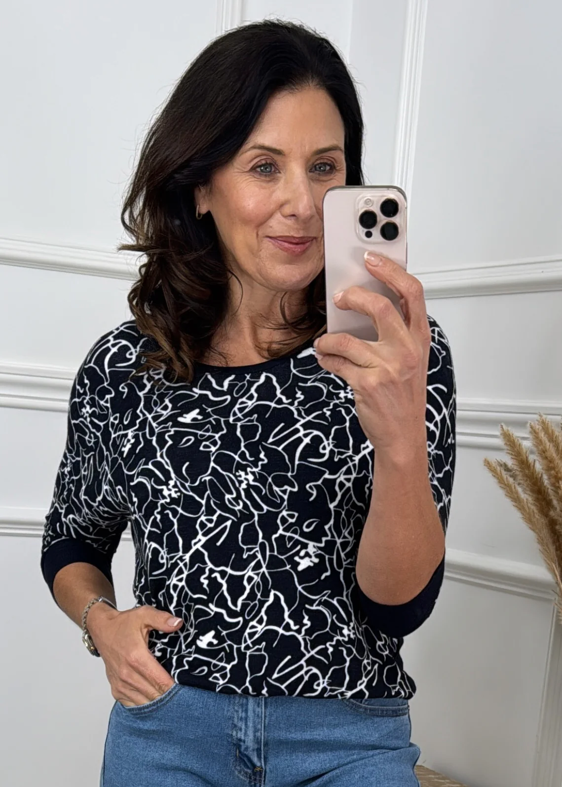 Milara Navy Patterned Top