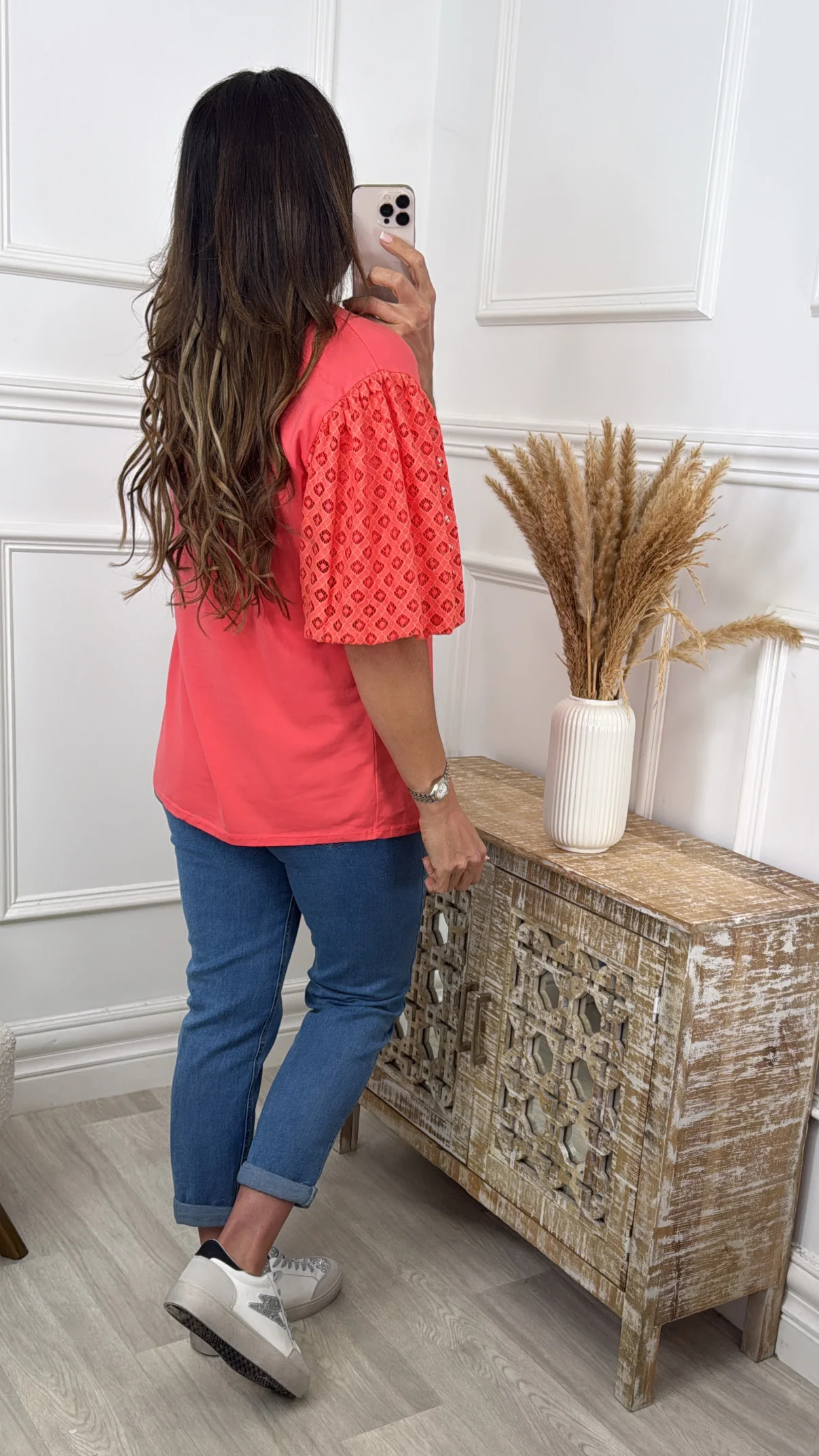 Millie Coral Broderie Sleeve Top - Image 4