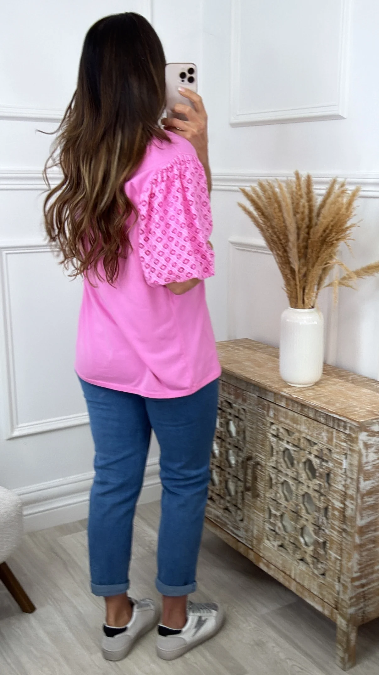 Millie Fuchsia Broderie Sleeve Top - Image 2