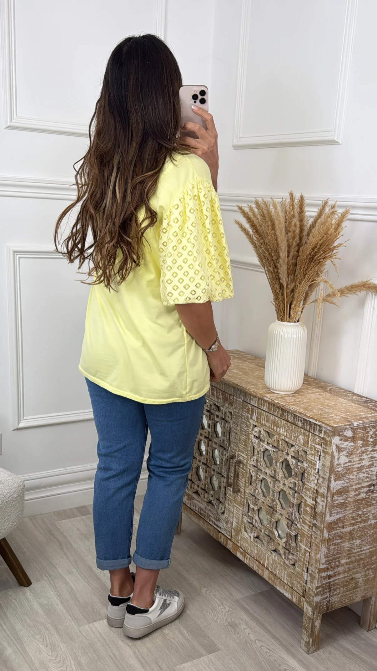 Millie Yellow Broderie Sleeve Top - Image 3