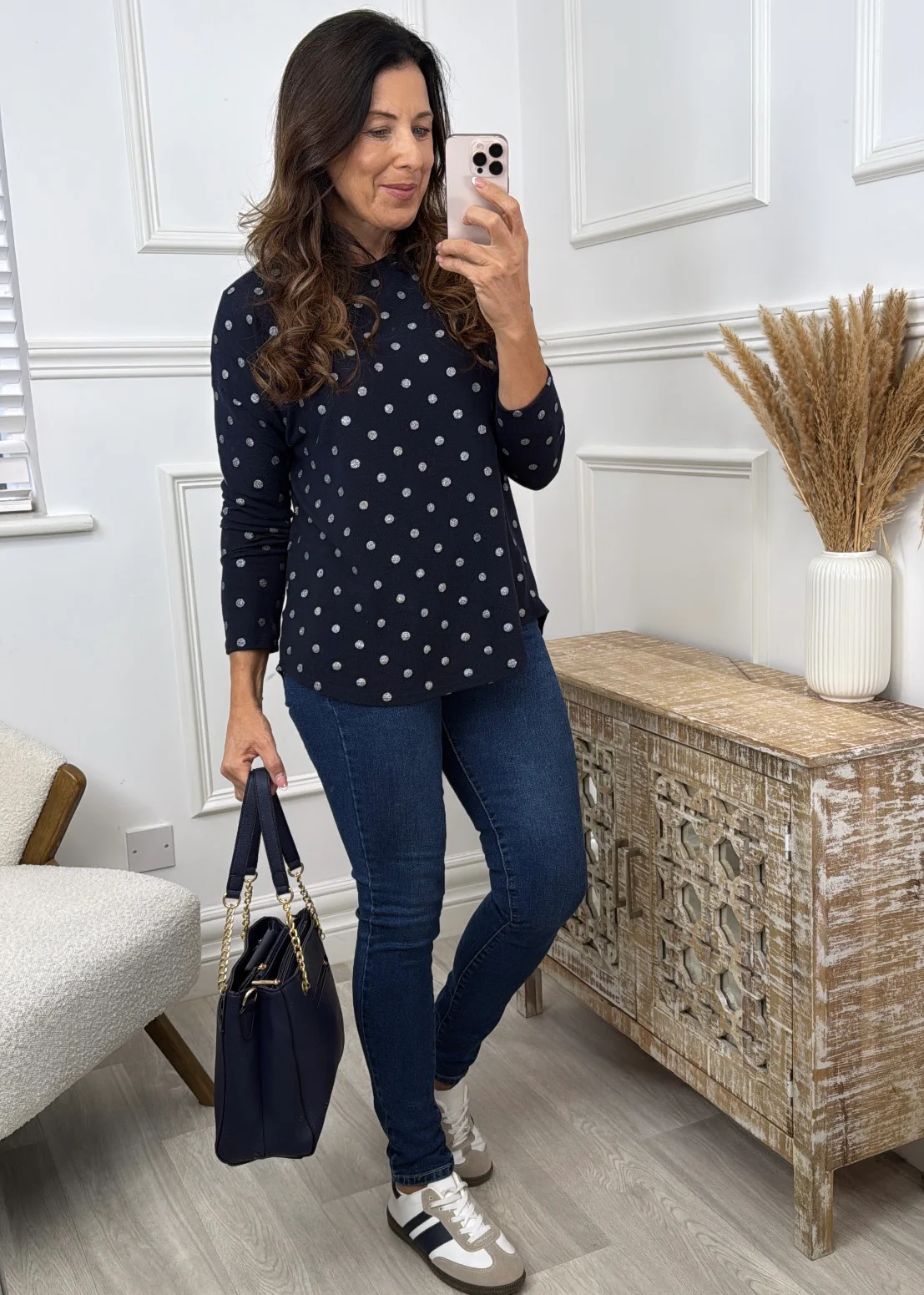 Mirabella Navy Polka Dot Top - Image 3