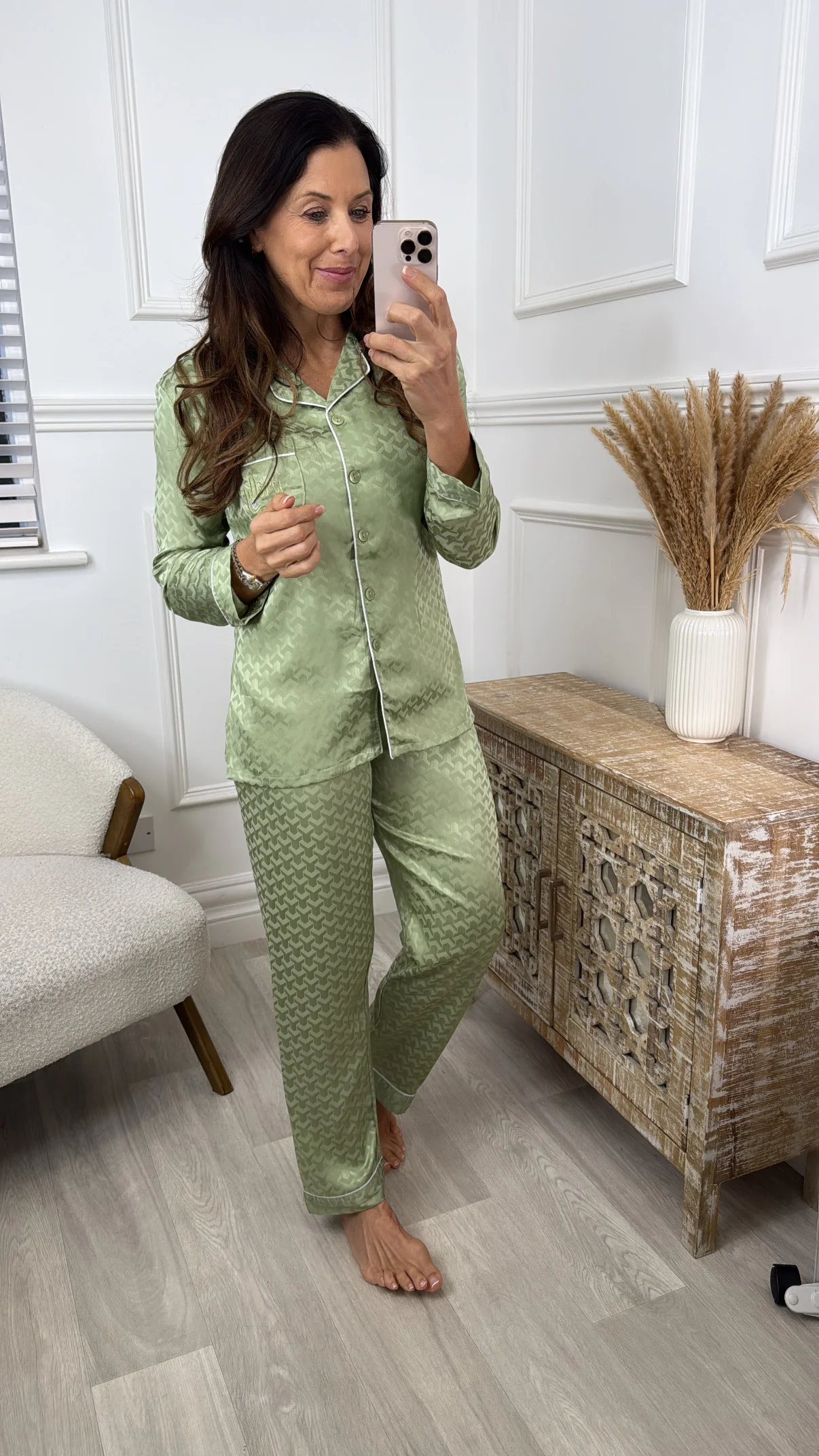 Moana Sage Green Satin Pajama - Image 2