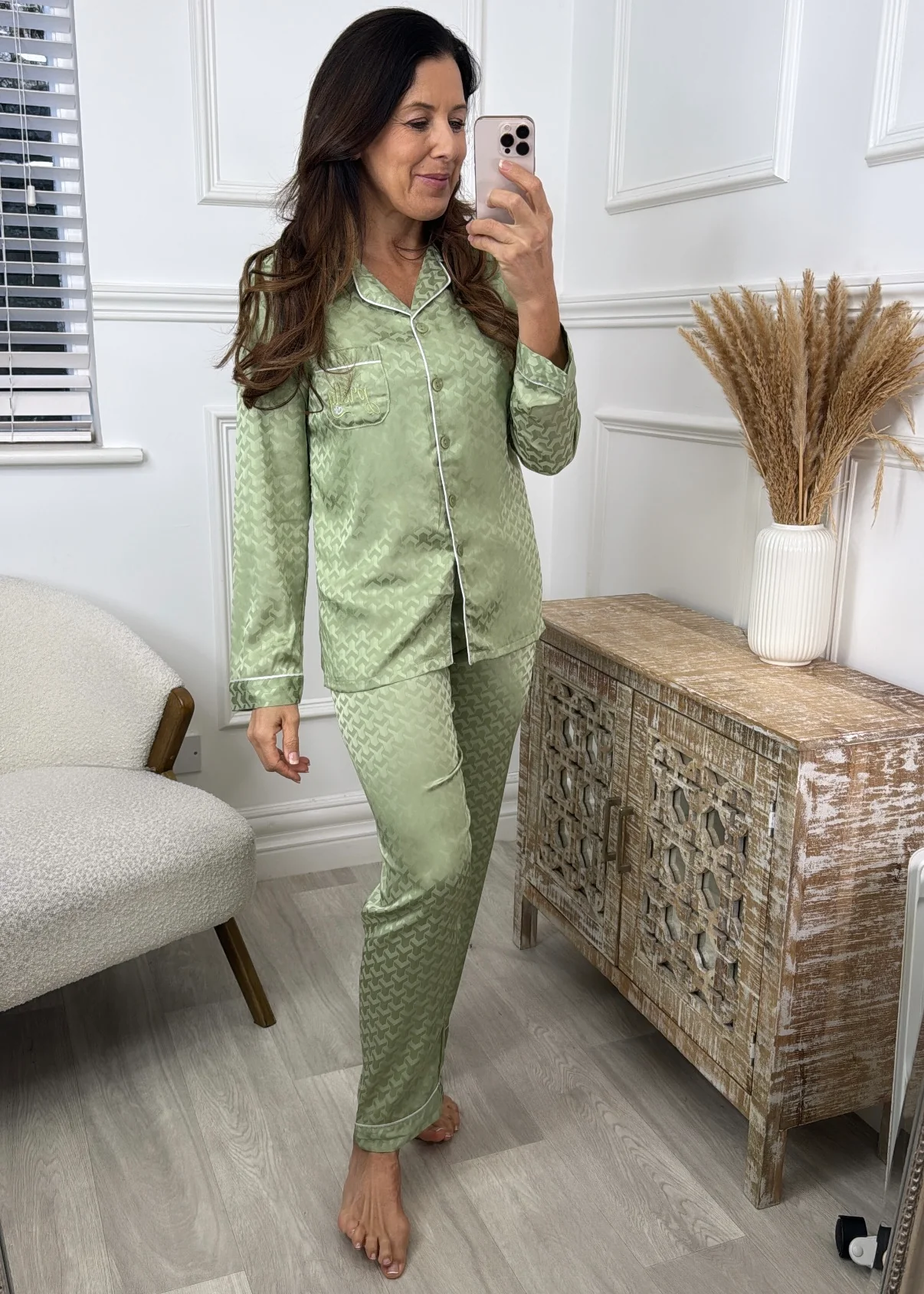 Moana Sage Green Satin Pajama - Image 3