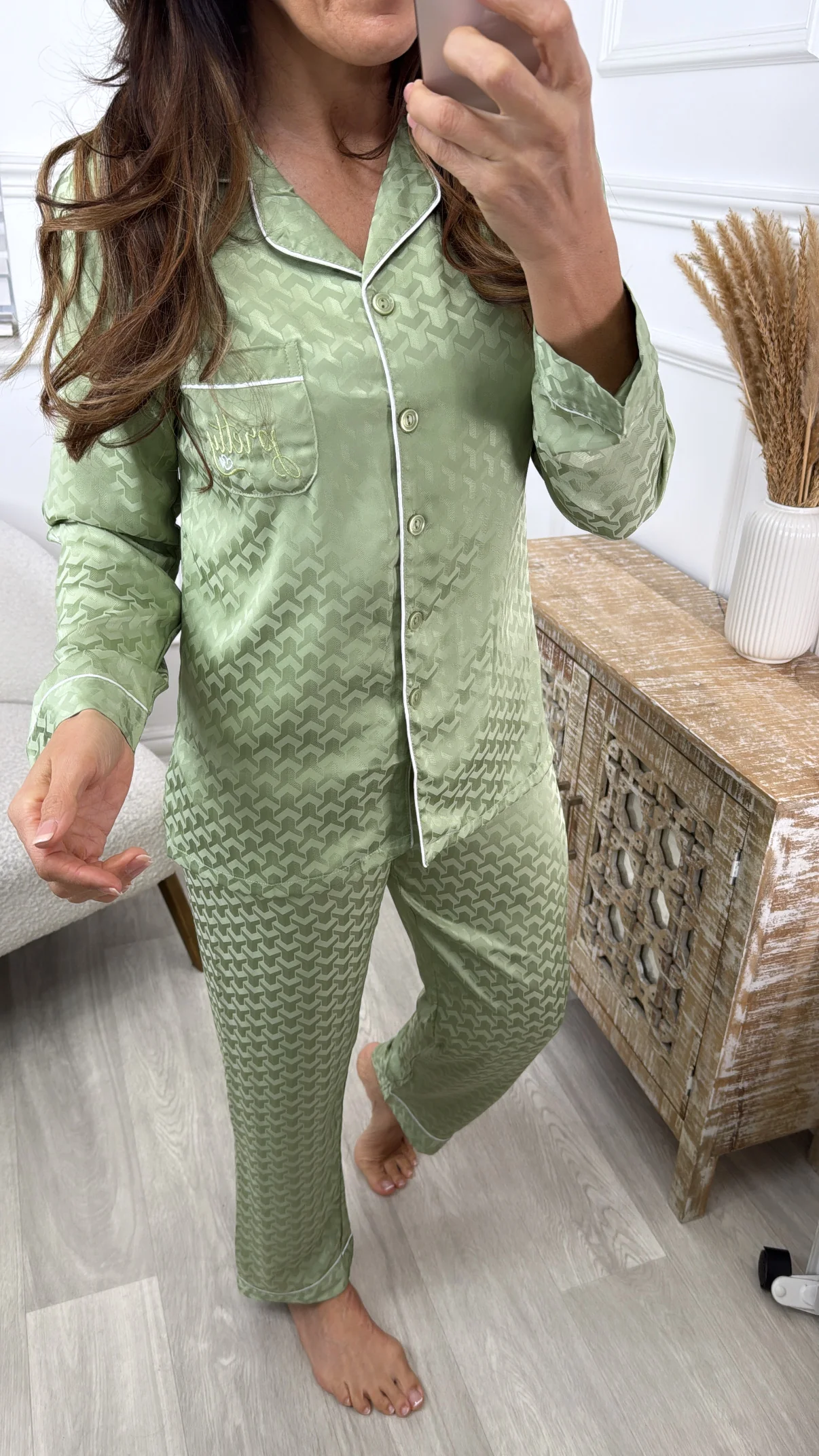 Moana Sage Green Satin Pajama - Image 4