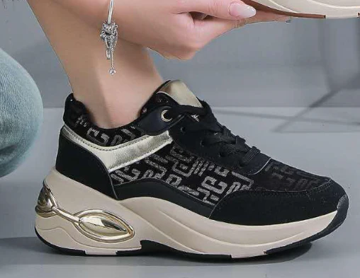 Molly Black Chunky Sole Trainers - Image 3