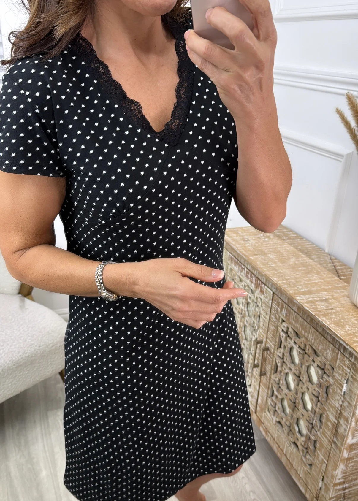 Nancy Black Heart Print Nightdress - Image 2
