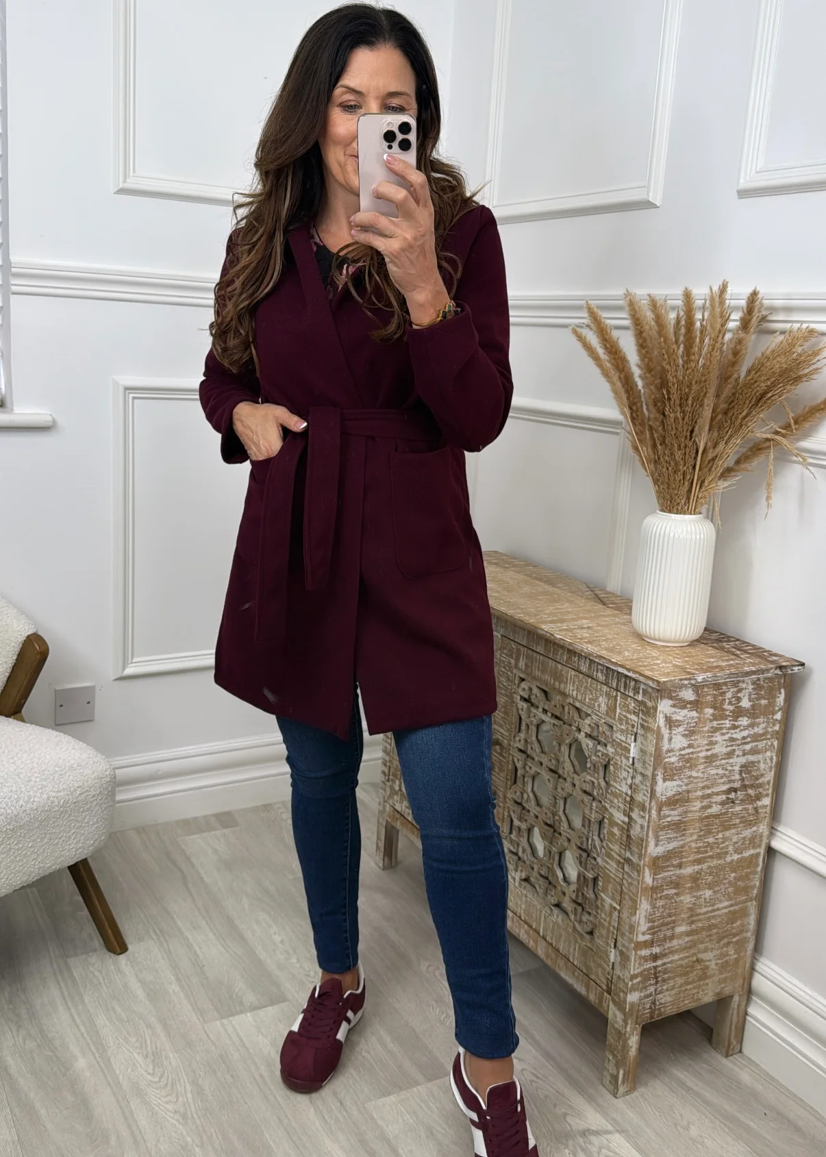 Neva Wine Belted Wrap Coat - Image 4