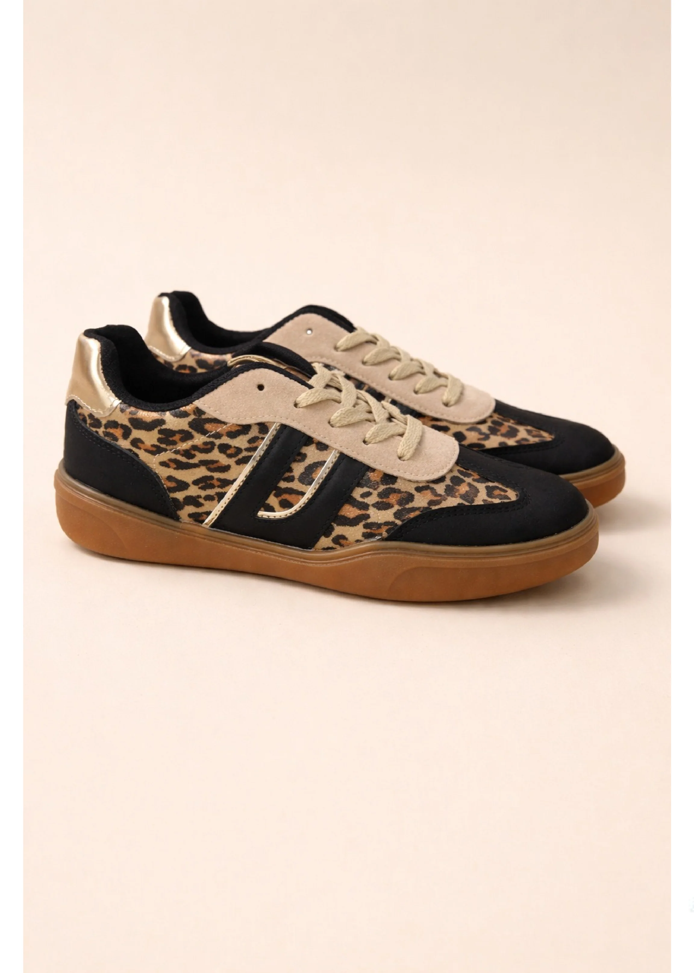 Nicola Black Leopard Low Top Trainers
