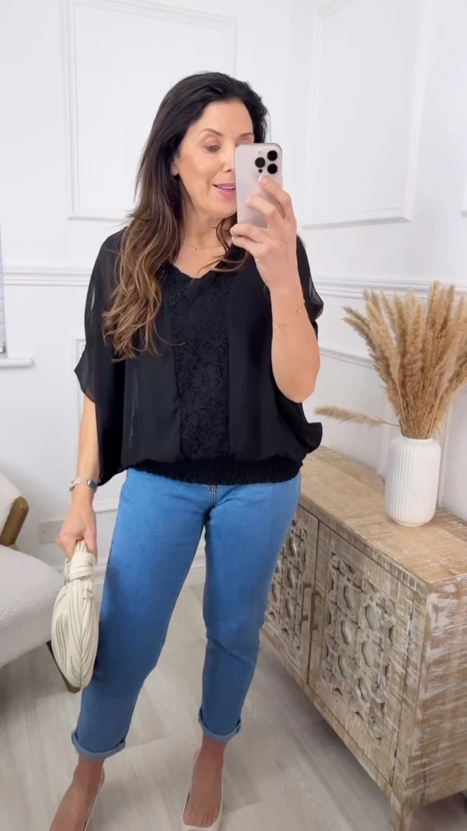 Norella Black Lace Detail Top - Image 7