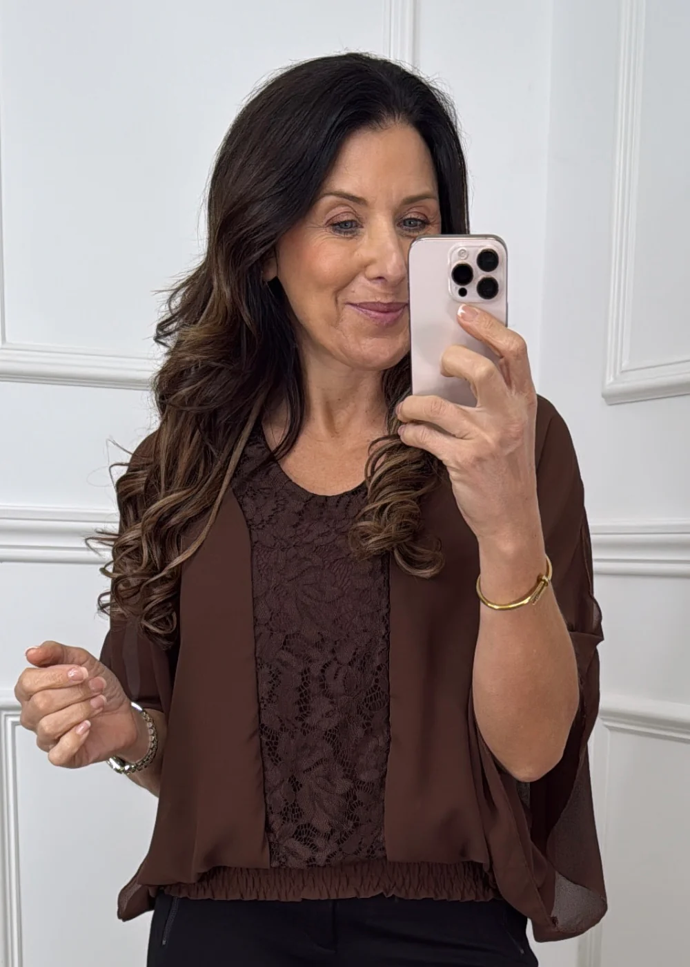 Norella Brown Lace Detail Top