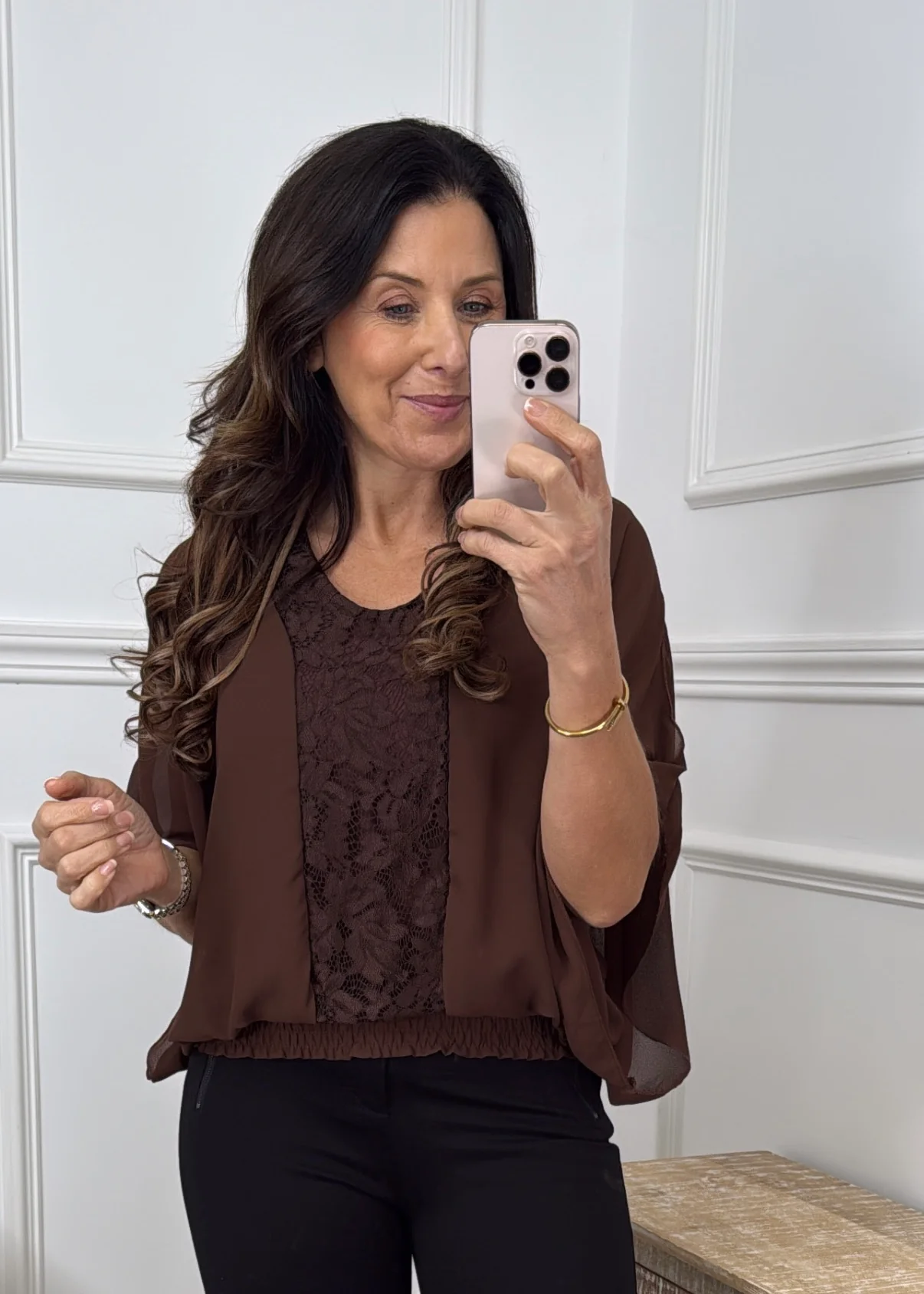Norella Brown Lace Detail Top - Image 2