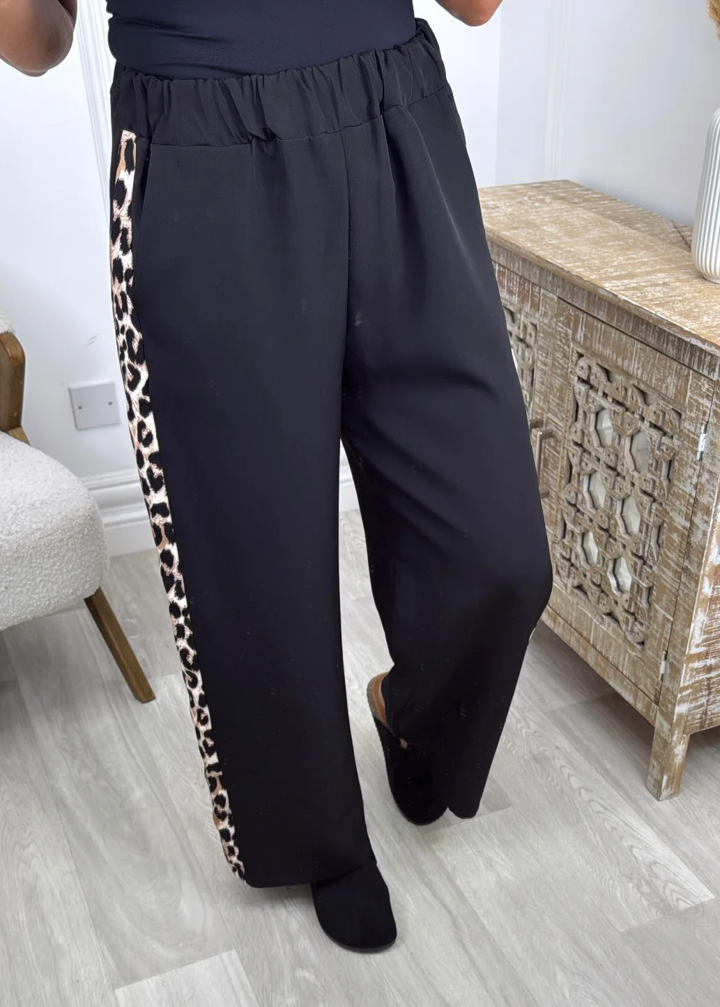 Olga Black Leopard Stripe Trousers - Image 3