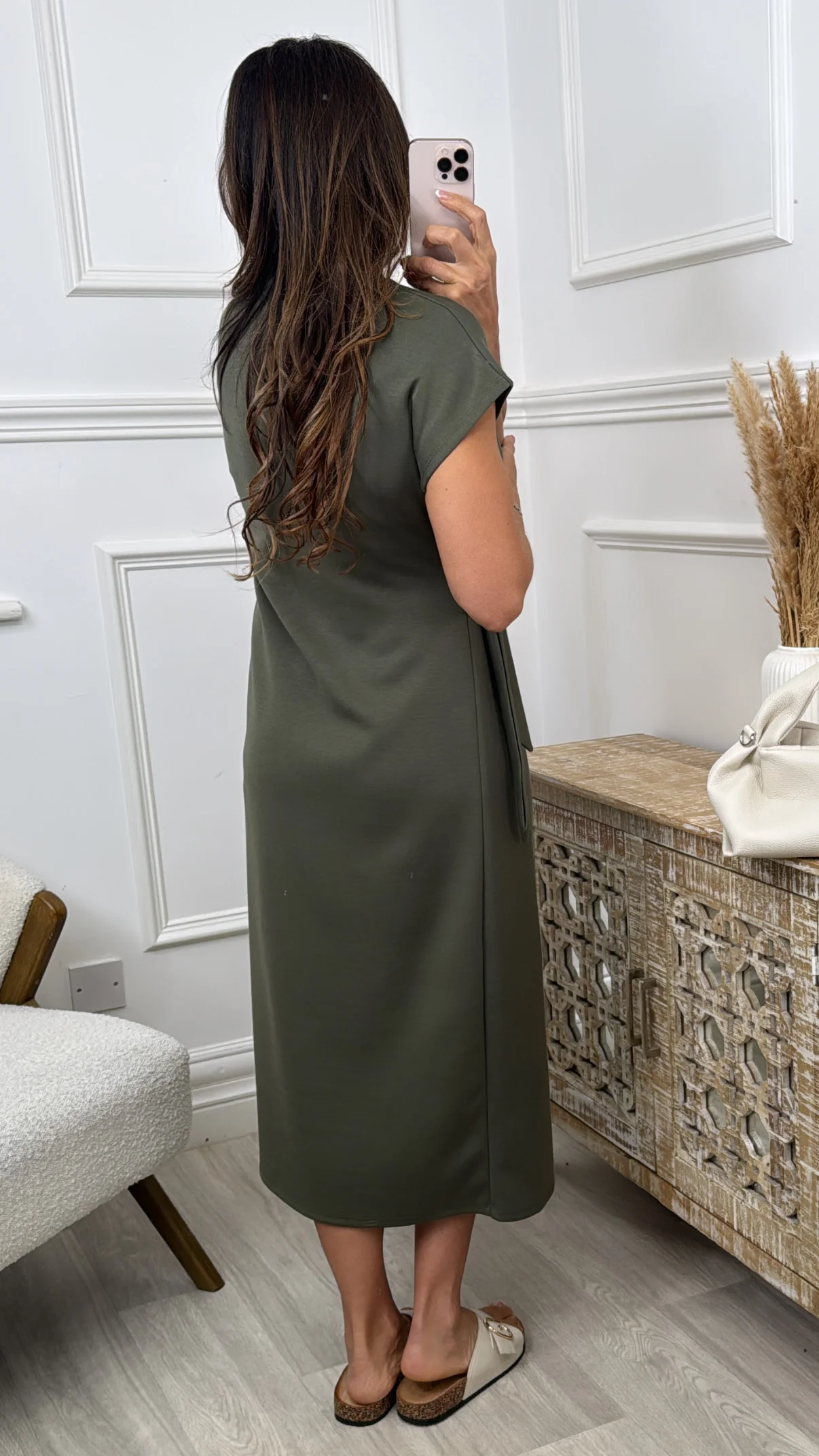 Ophelia Khaki Tie Side Midi Dress - Image 6