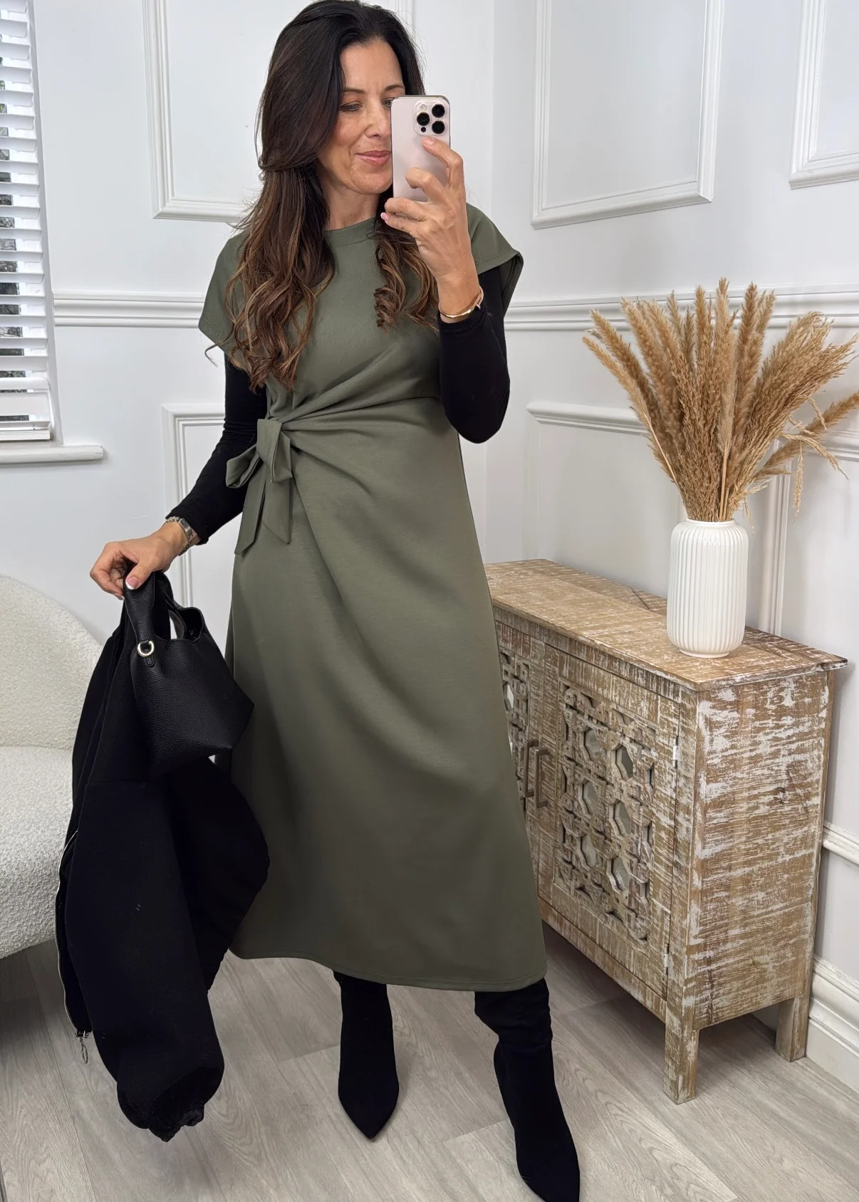 Ophelia Khaki Tie Side Midi Dress - Image 7