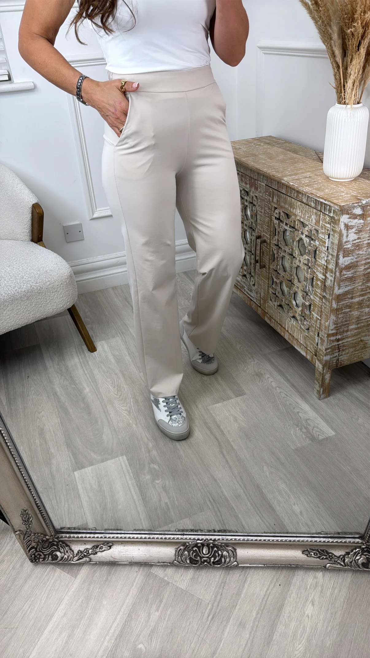 Orlaigh Beige Wide Leg Trousers - Image 2