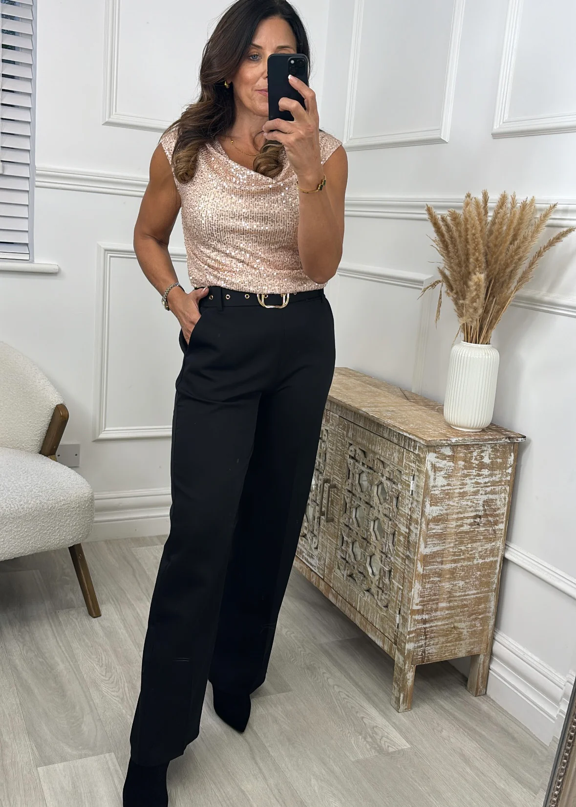 Paige Black Tailored Wide Leg Trousers - Image 3