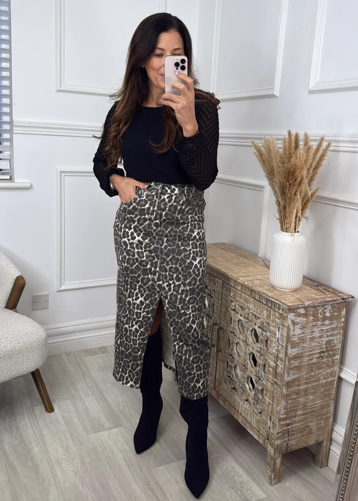 Palina Leopard Print Denim Skirt