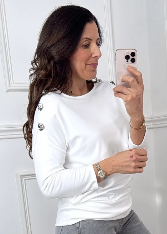 Patrizia White Button Detail Top