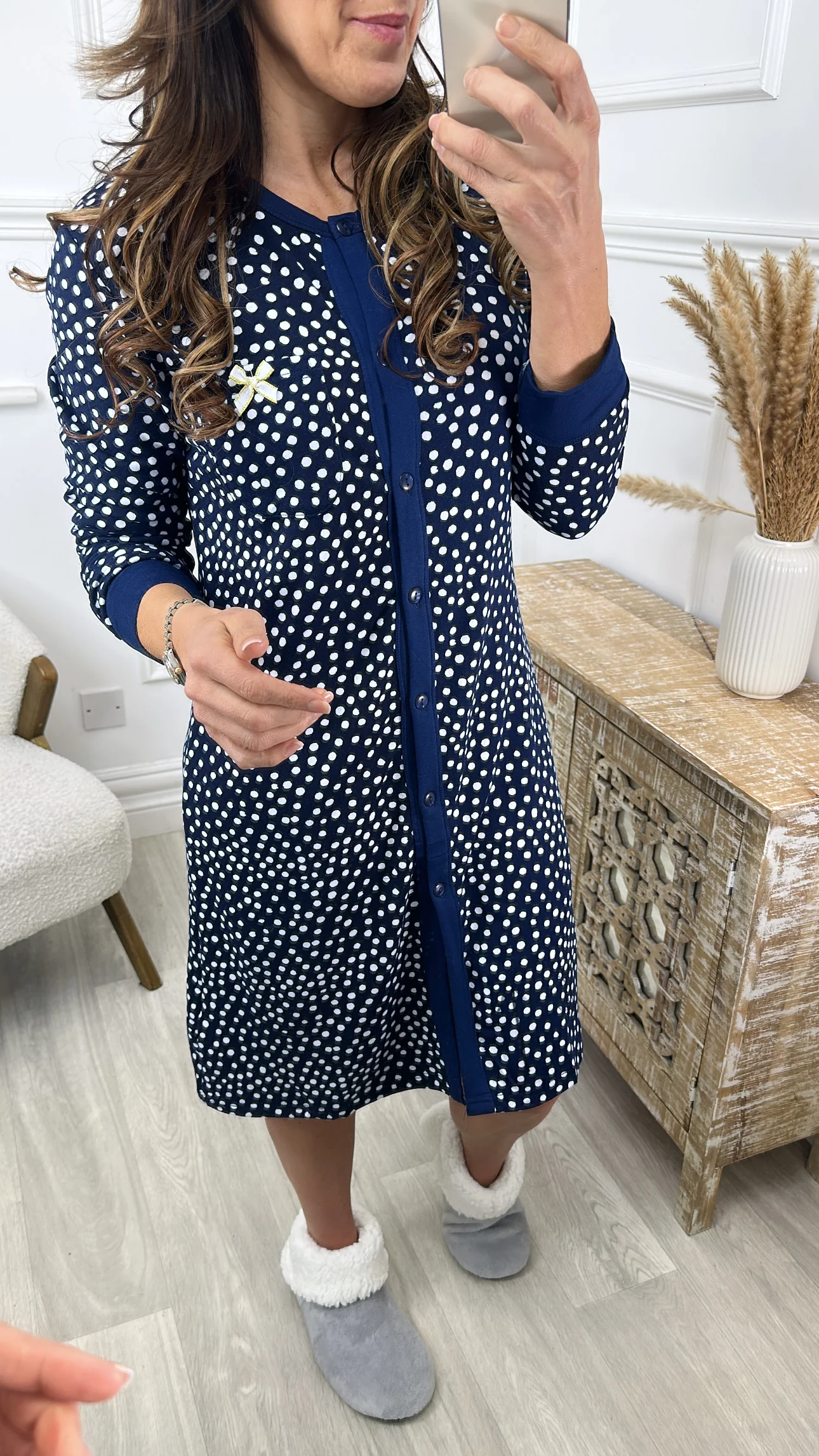 Peggy Navy Polka Dot Nightdress - Image 4