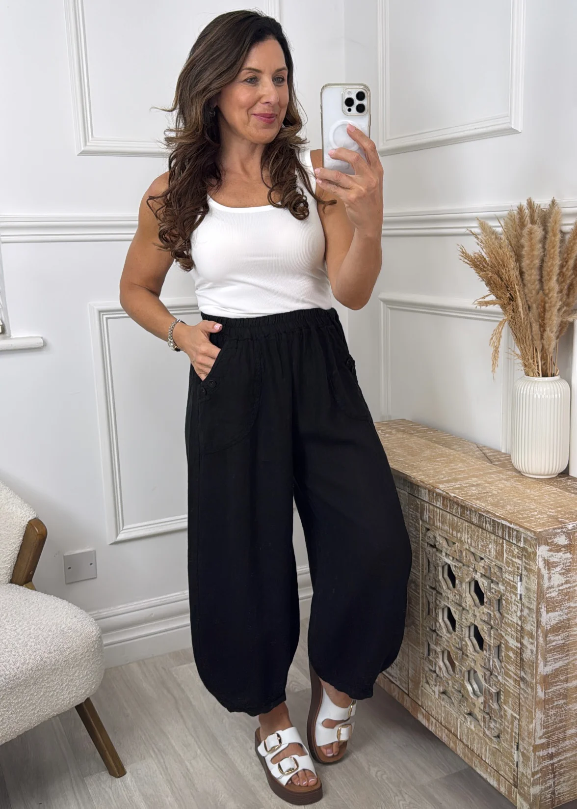 Petula Black Harem Linen Trousers - Image 2